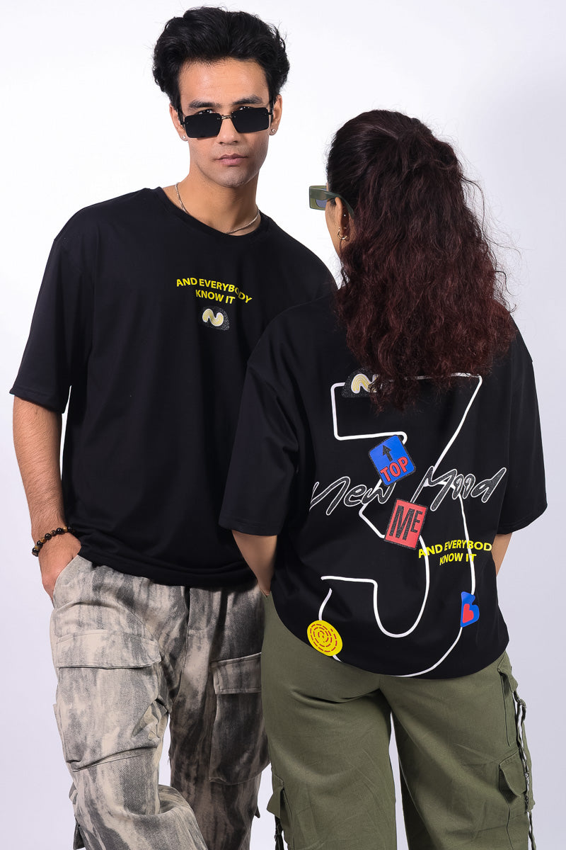 Unisex Oversized Printed T-shirt- Black