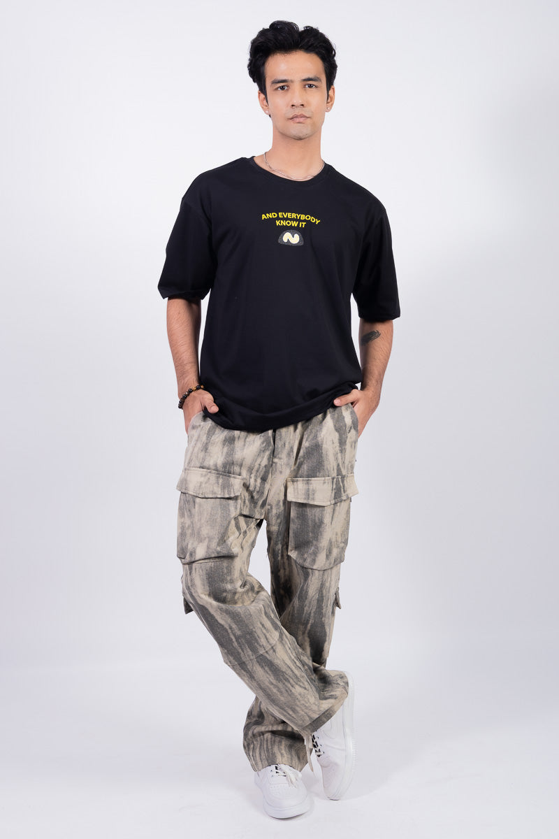 Unisex Oversized Printed T-shirt- Black