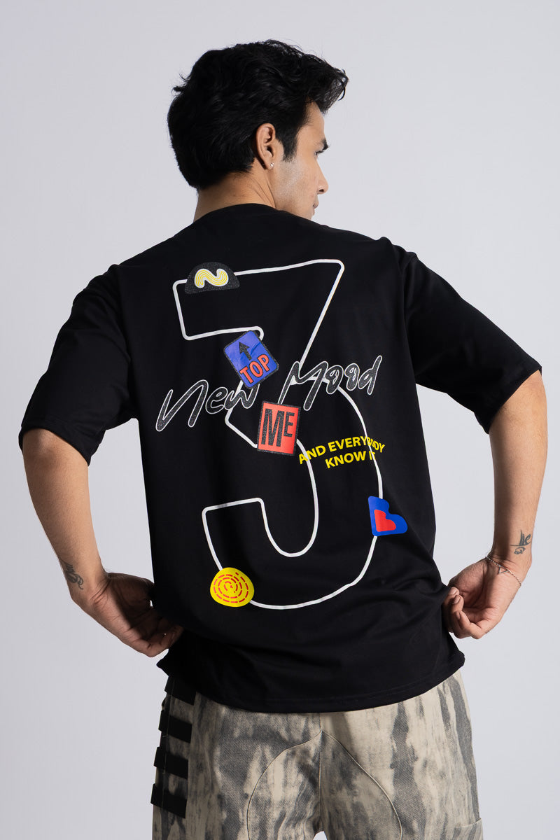 Unisex Oversized Printed T-shirt- Black