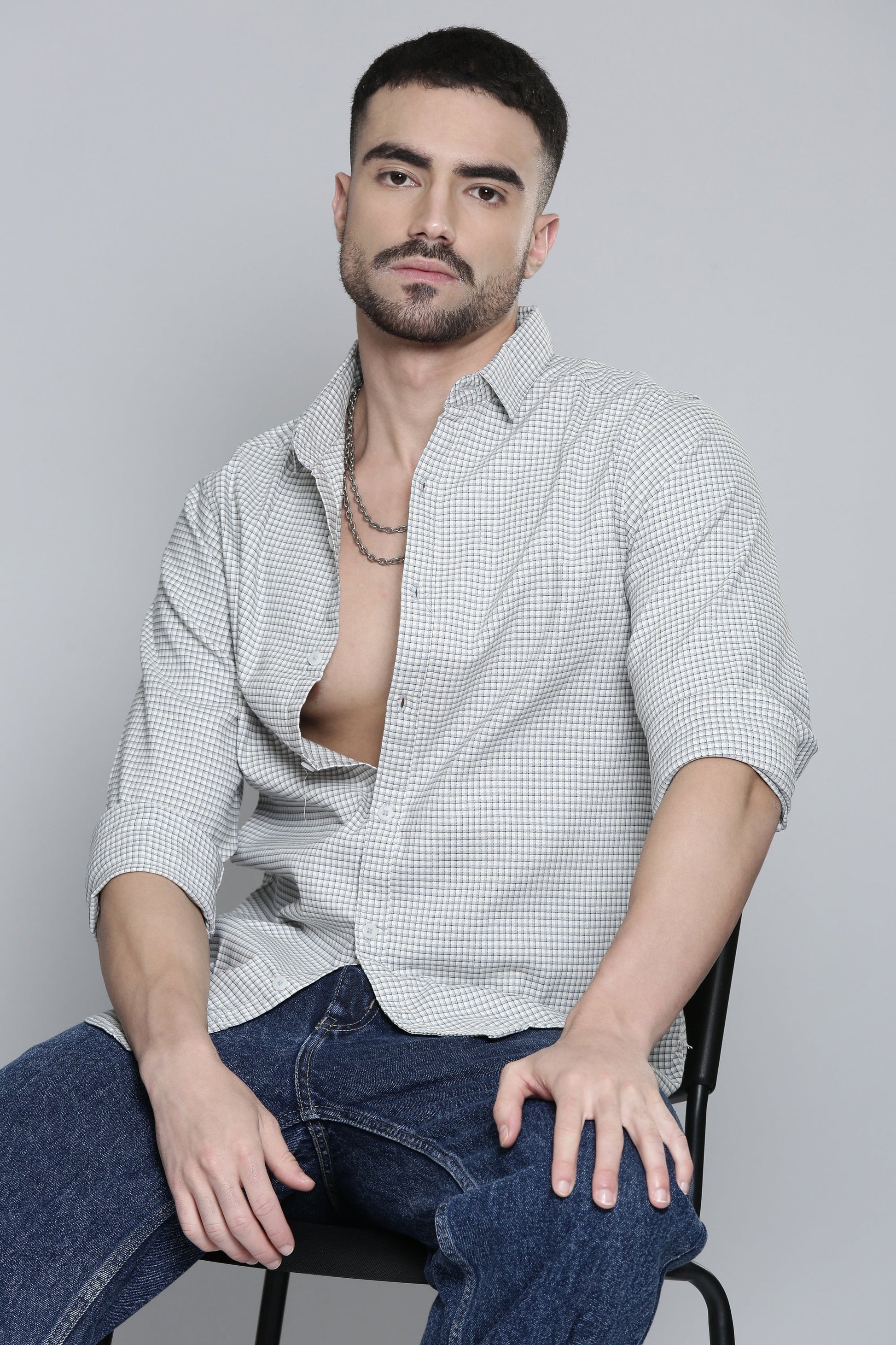 Classic White  Checked Full Sleeve Shirt For Men