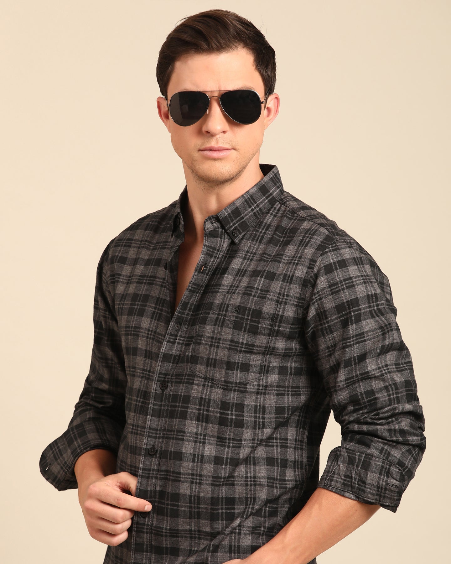 Milange Yarn Grey-Black Tartan Plaid checkered Full Sleeve Shirt