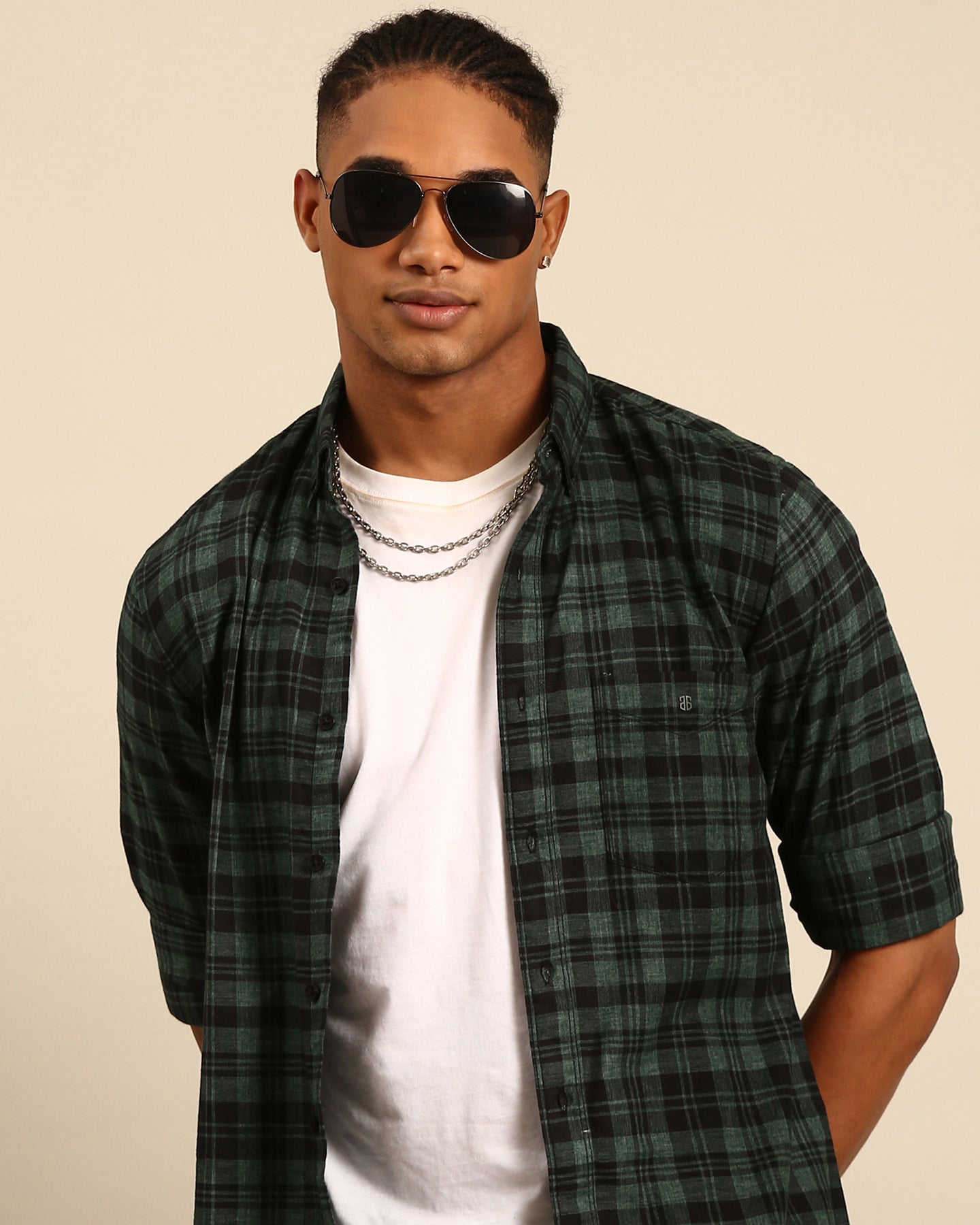Milange Yarn Green-Black Tartan Plaid checkered Full Sleeve Shirt