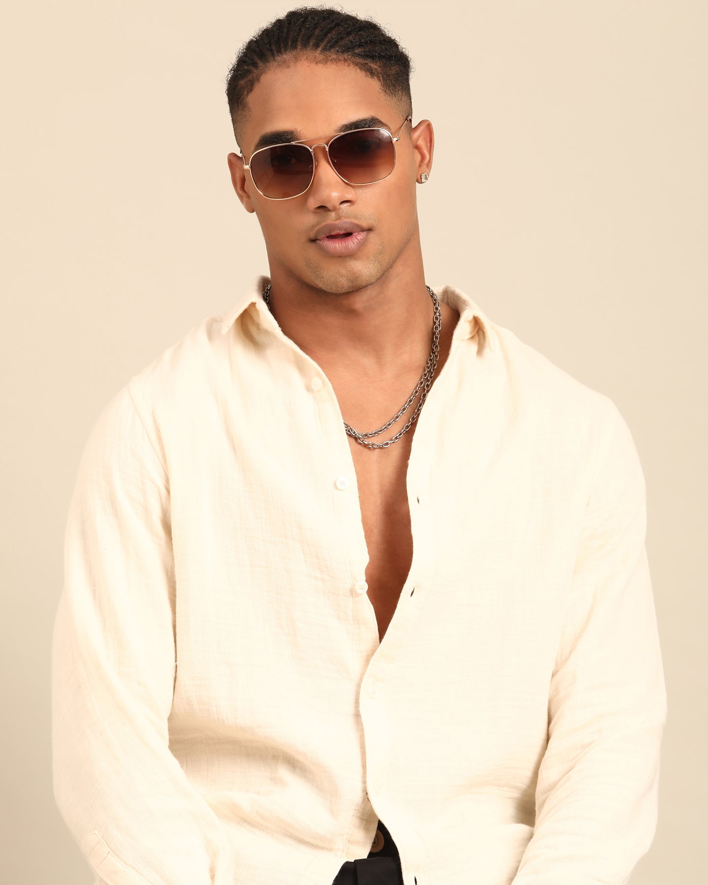 Pitch Dyed Solid Light Ivory Full Sleeve Shirt