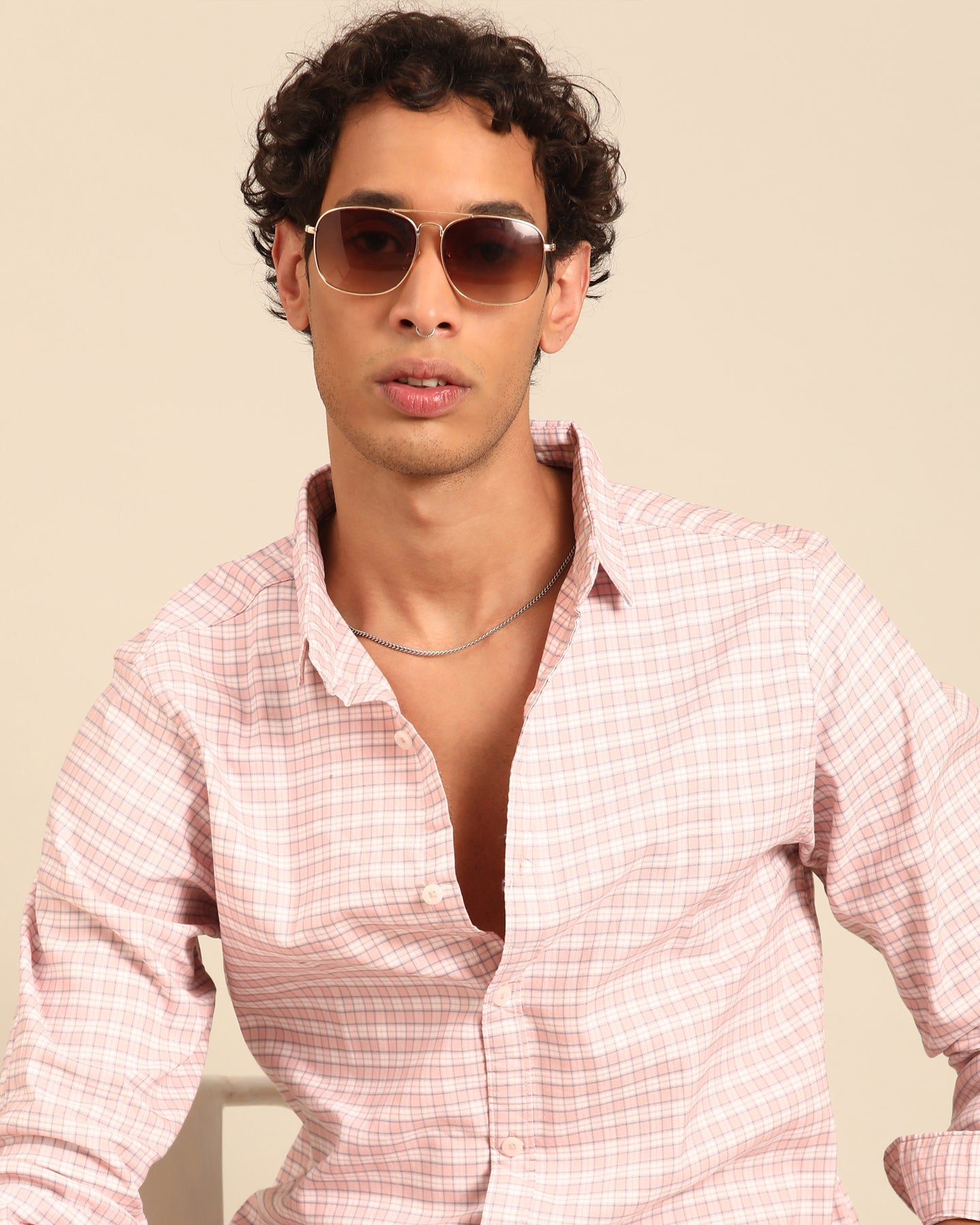 Pink and White Gingham Check Full Sleeve Shirt | Cotton-Lycra Blend