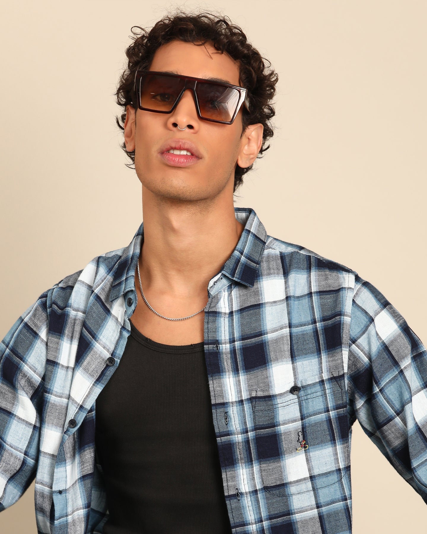 Yarn Dyed Blue-Grey Checkered Full Sleeve Shirt