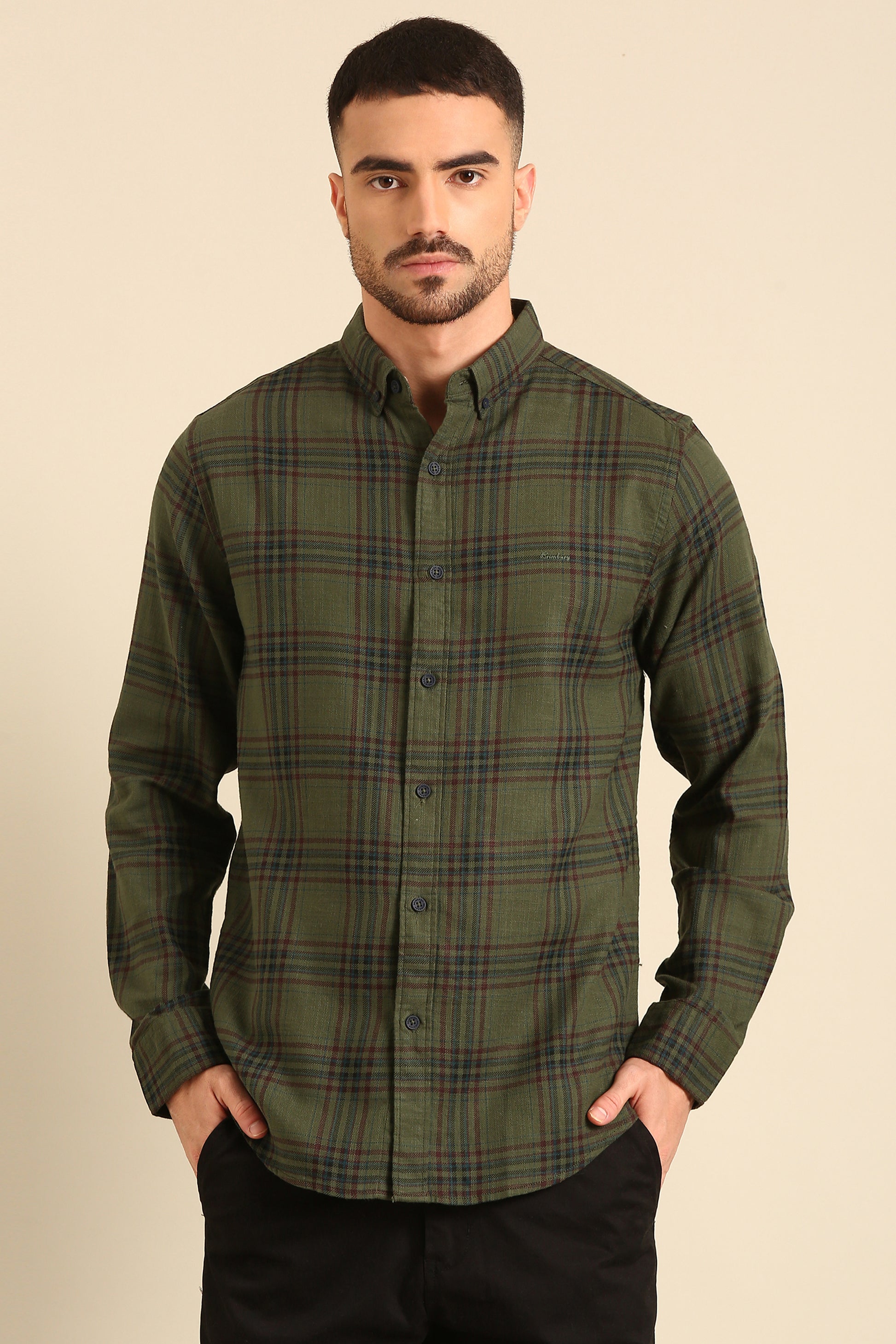 Classic Seaweed Green  Checked Full Sleeve Shirt For Men