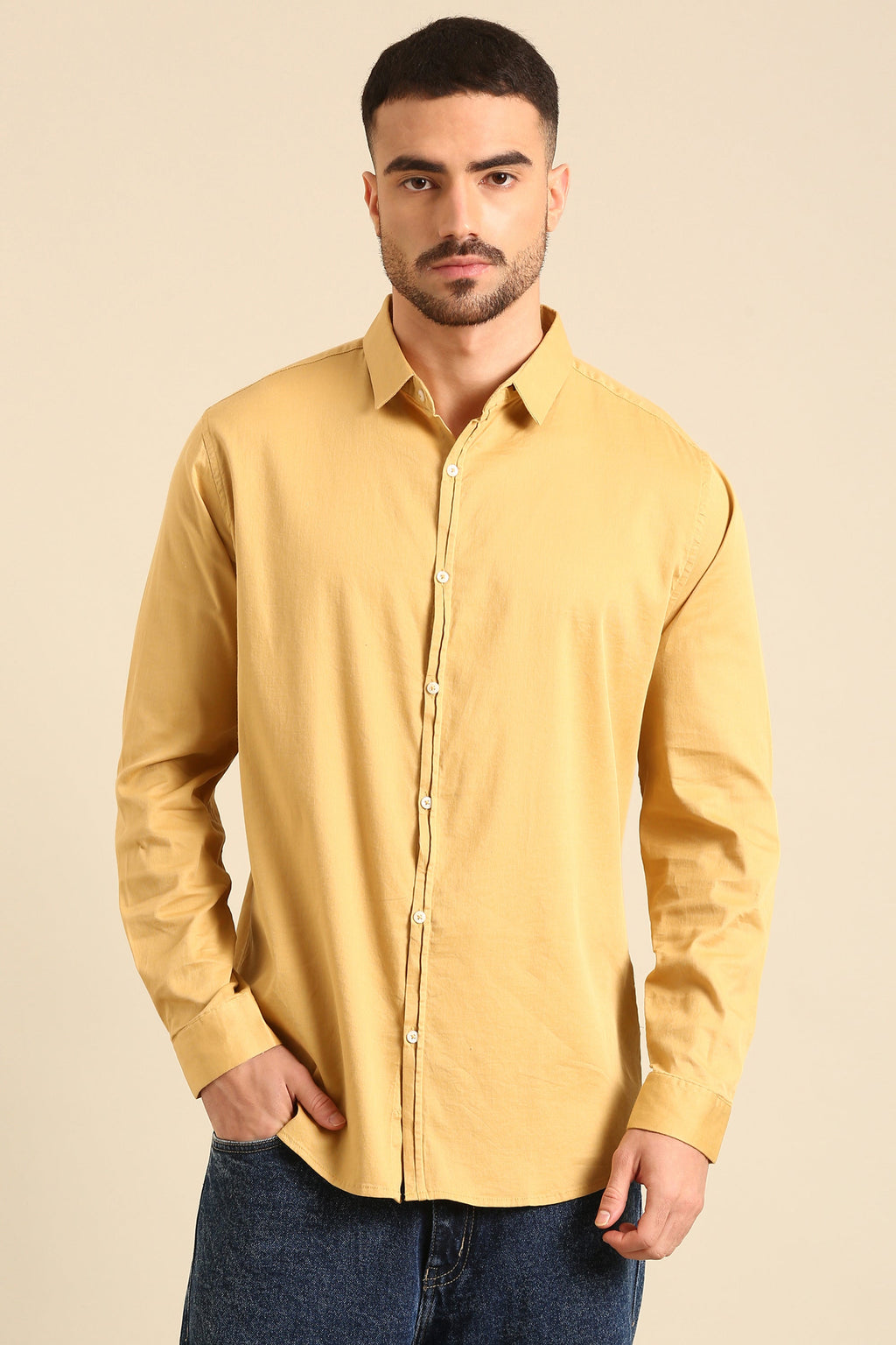 Men'S Solid Amber Full-Sleeve Viscose Lycra Shirt