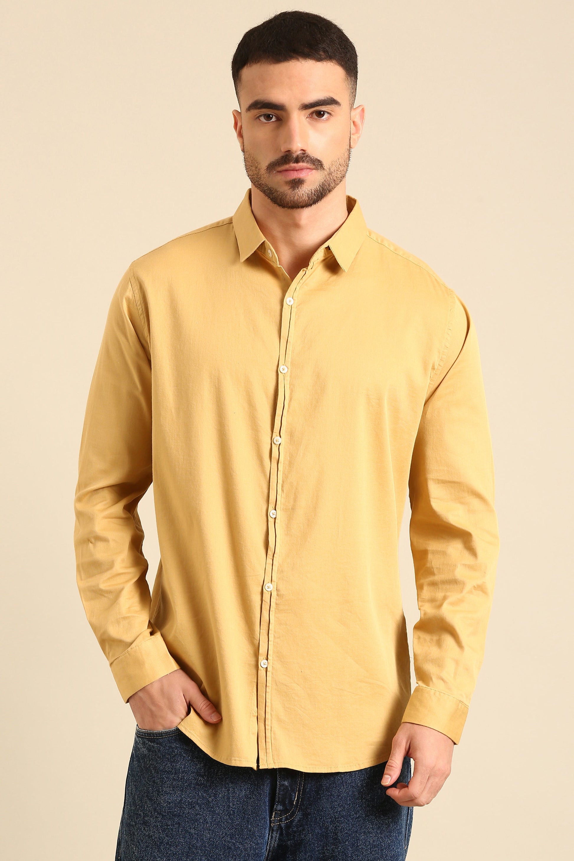 Men'S Solid Amber Full-Sleeve Viscose Lycra Shirt