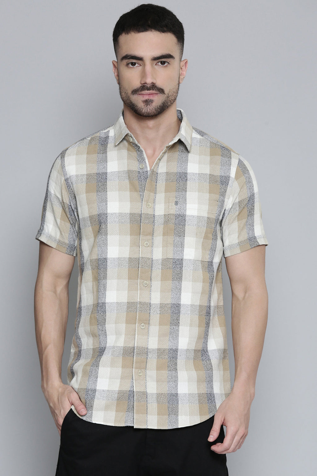 Classic Beige  Checked Full Sleeve Shirt For Men