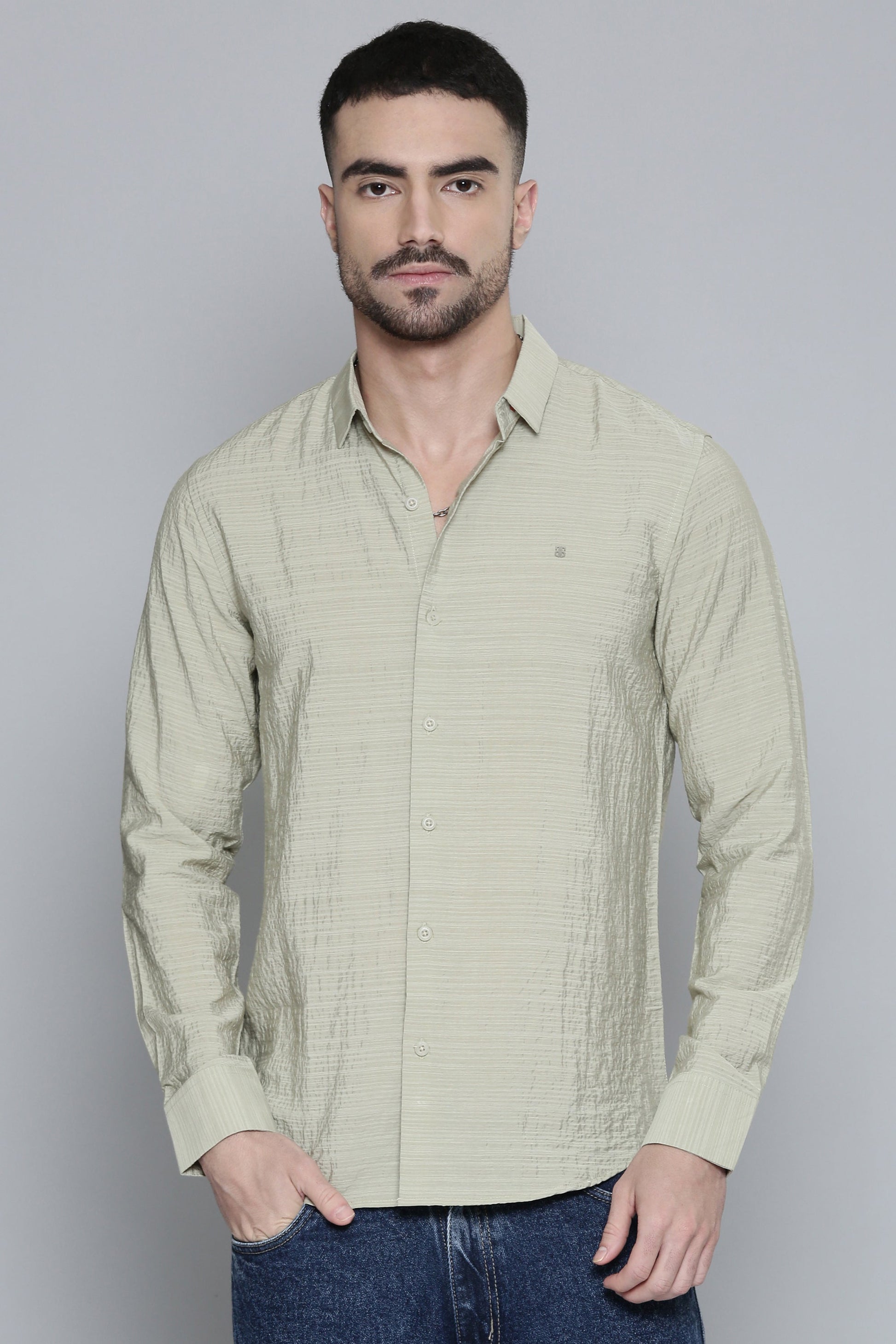 Men'S Olive Green Full Sleeve Shirt In Premium Imported Crush Fabric