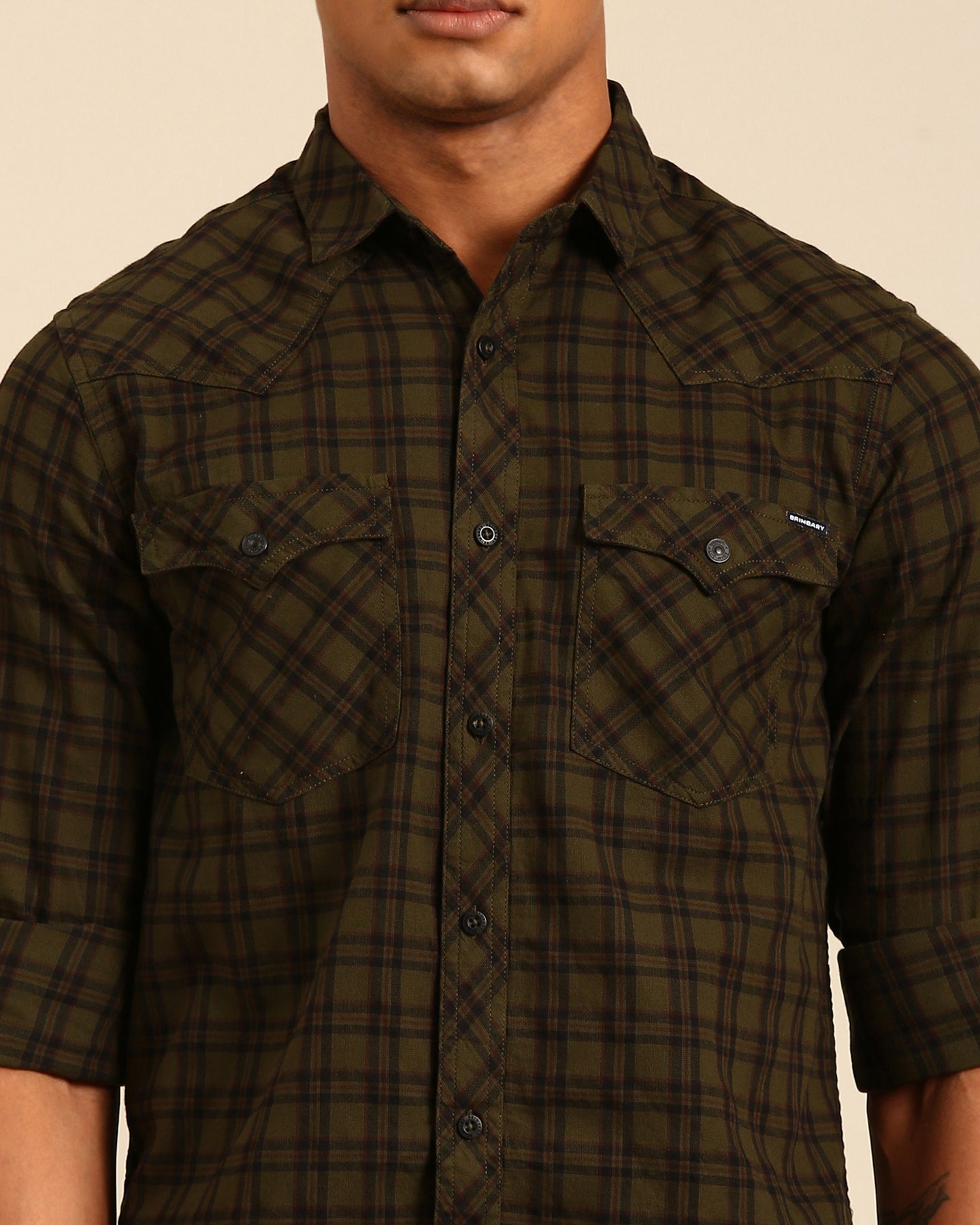 Over Yarn Dyed Tartan Plaid Olive GreenFull Sleeve Shirt