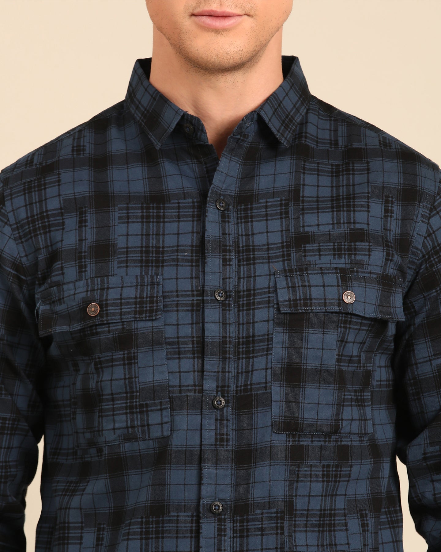 Corduroy Full Sleeve Blue and Black Tartan Plaid Checks