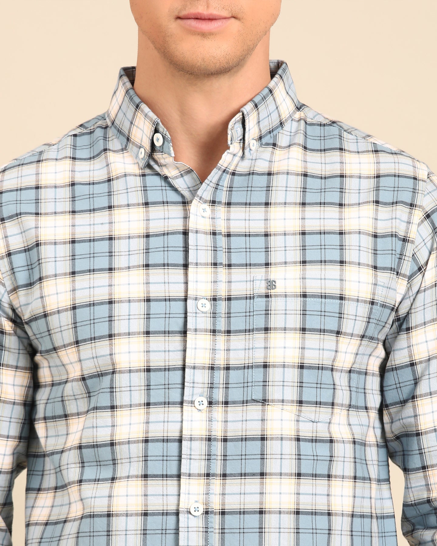 Oxford Yarn Grey Window Pane Checkered Full Sleeve Shirt