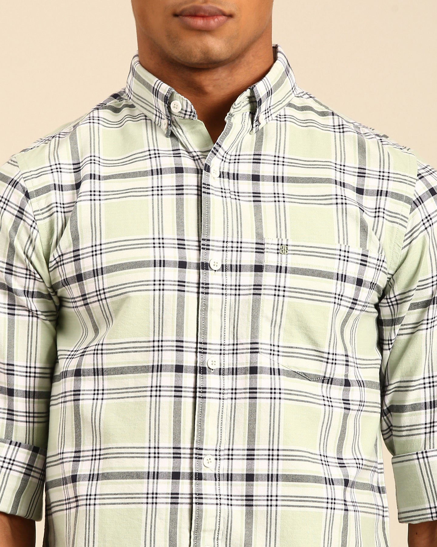 Oxford Yarn Mint Green Tartan Plaid Checkered Full Sleeve Shirt
