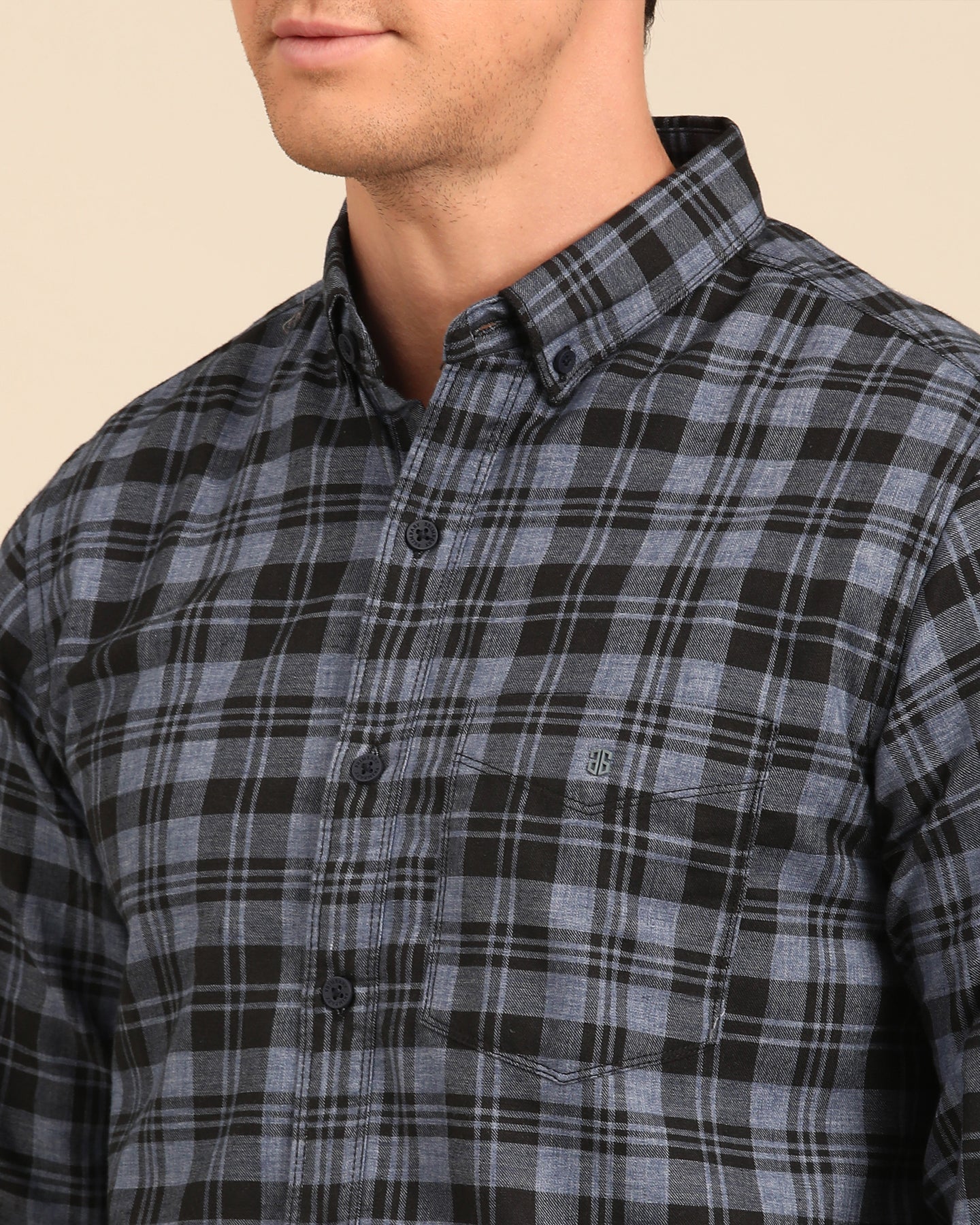 Milange Yarn Blue-Black Tartan Plaid checkered Full Sleeve Shirt