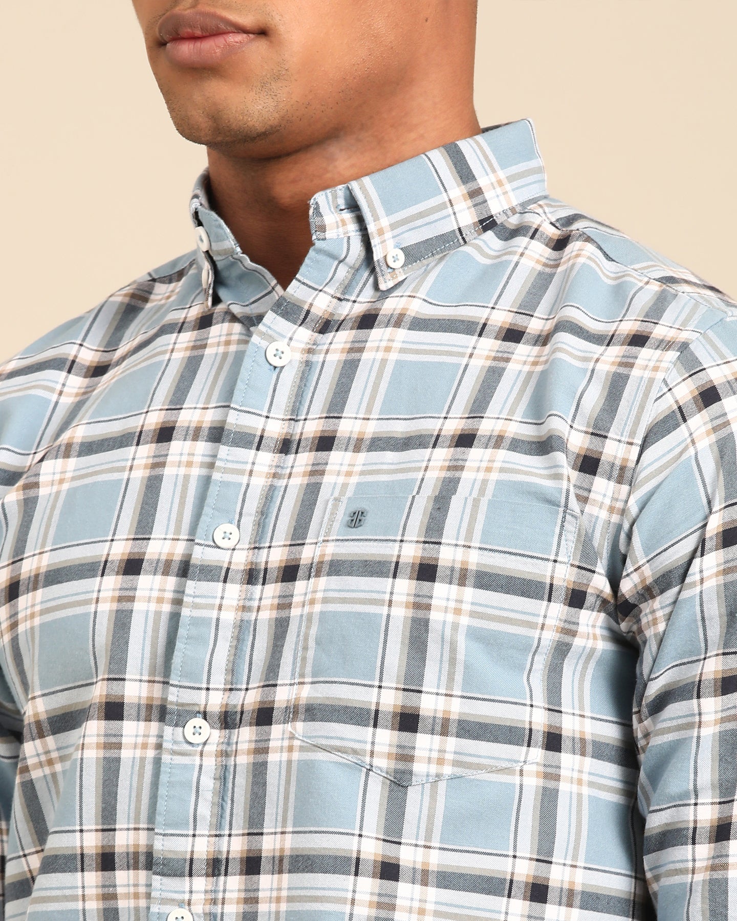 Oxford Yarn Grey Tartan Plaid Checkered Full Sleeve Shirt