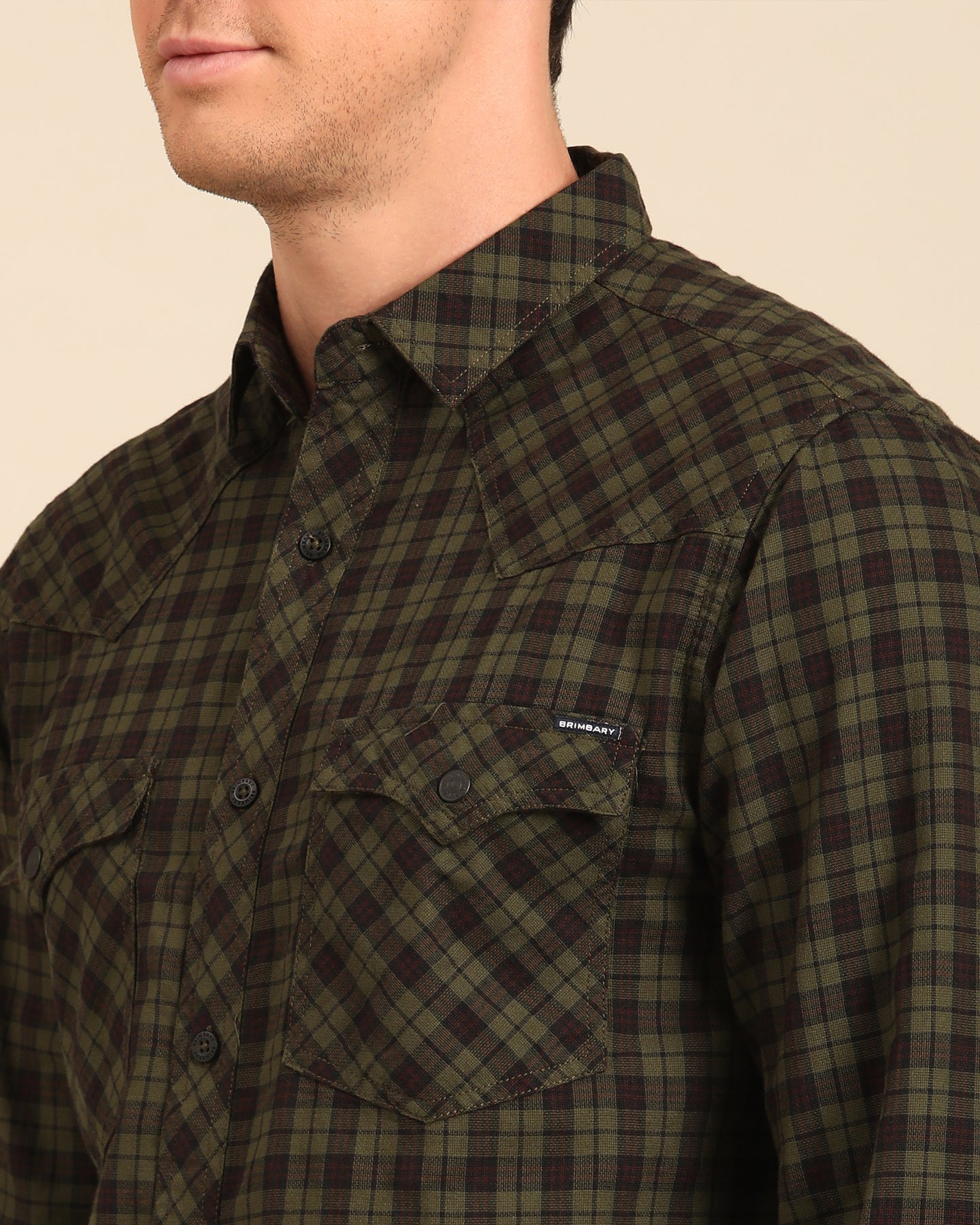 Over Yarn Dyed Tartan Plaid Olive-Maroon Full Sleeve Shirt