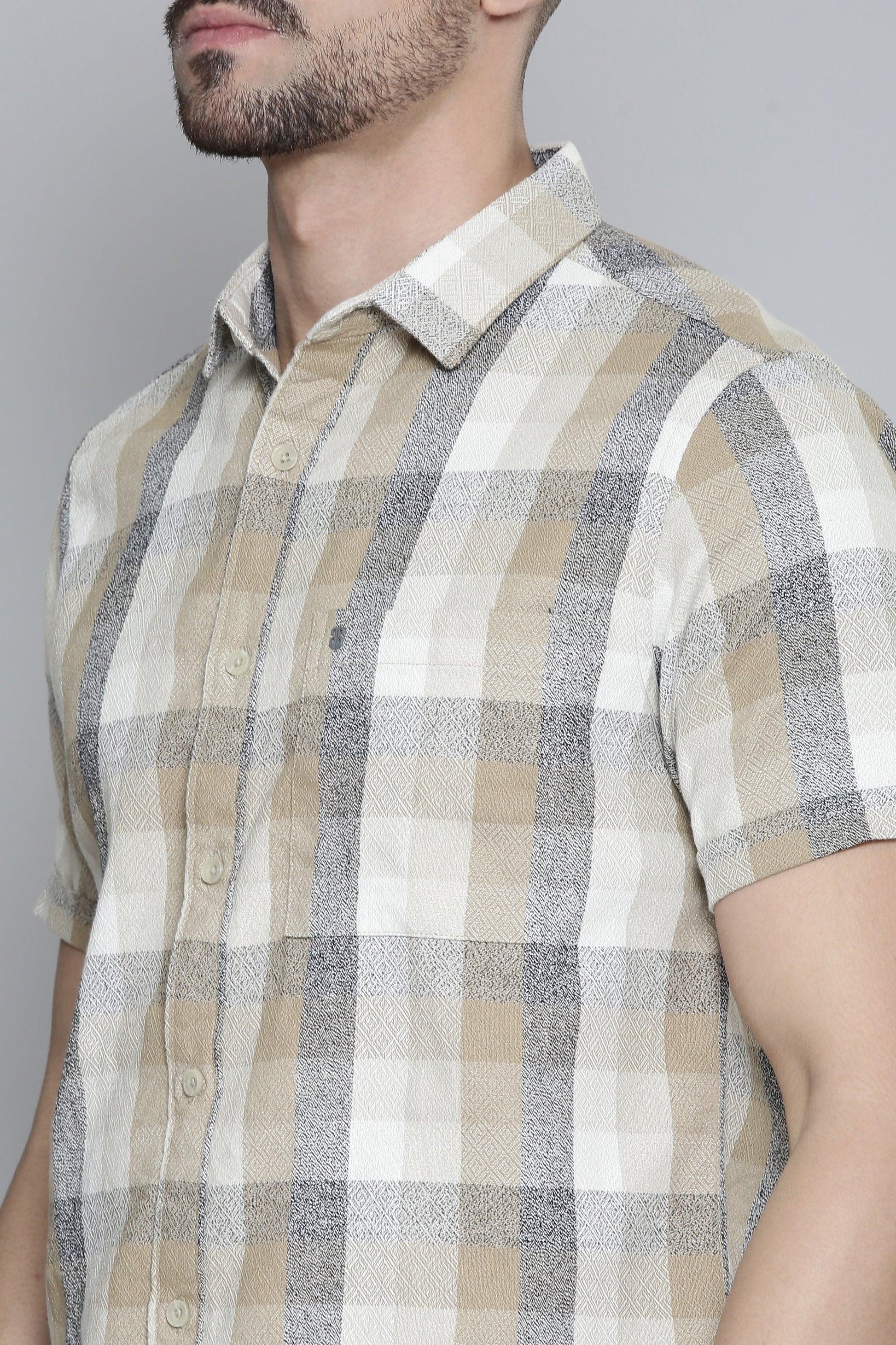 Classic Beige  Checked Full Sleeve Shirt For Men