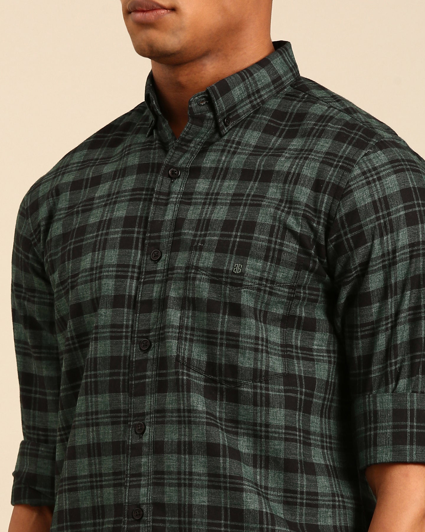 Milange Yarn Green-Black Tartan Plaid checkered Full Sleeve Shirt