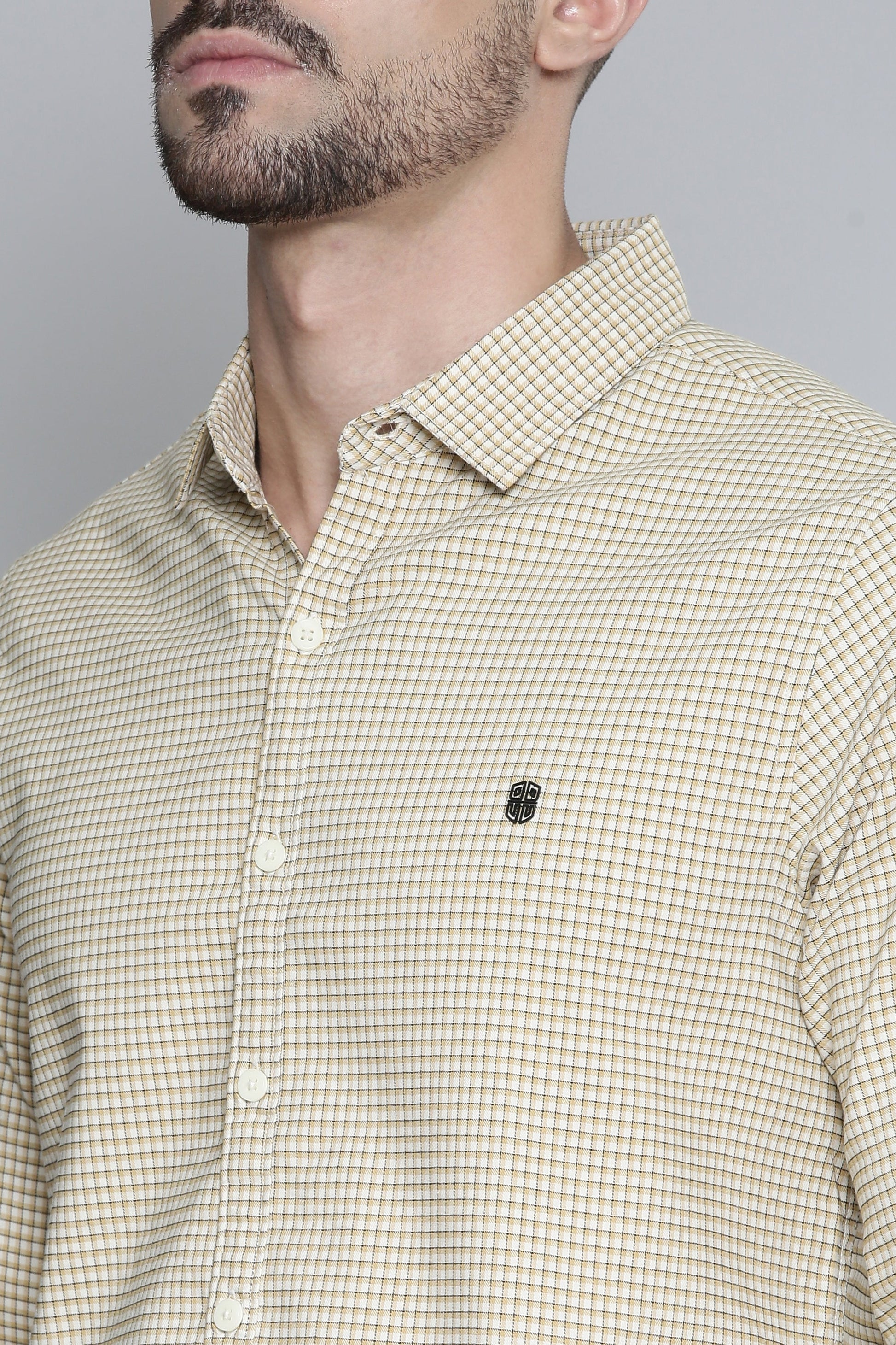 Classic Cream  Checked Full Sleeve Shirt For Men