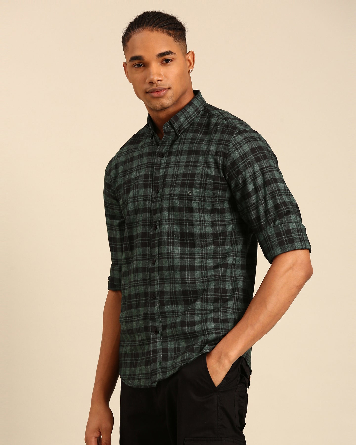 Milange Yarn Green-Black Tartan Plaid checkered Full Sleeve Shirt
