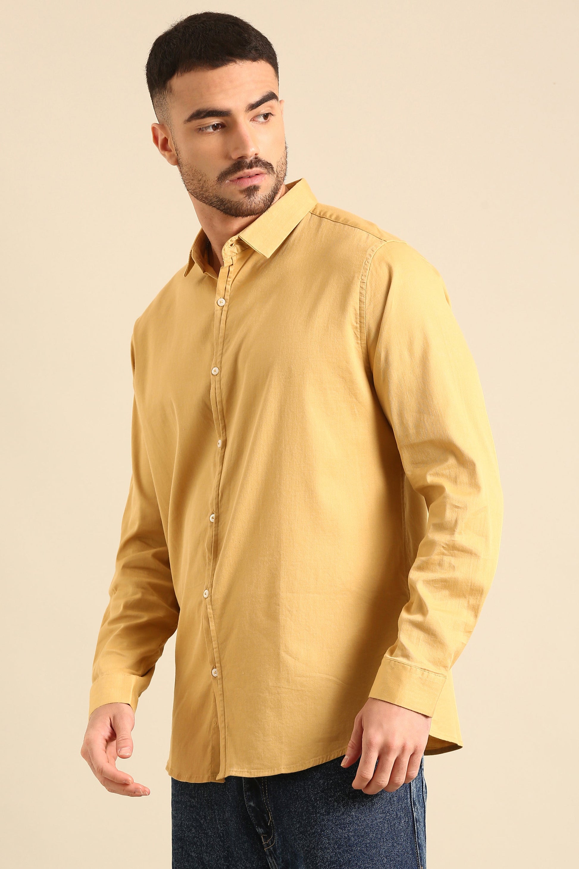 Men'S Solid Amber Full-Sleeve Viscose Lycra Shirt