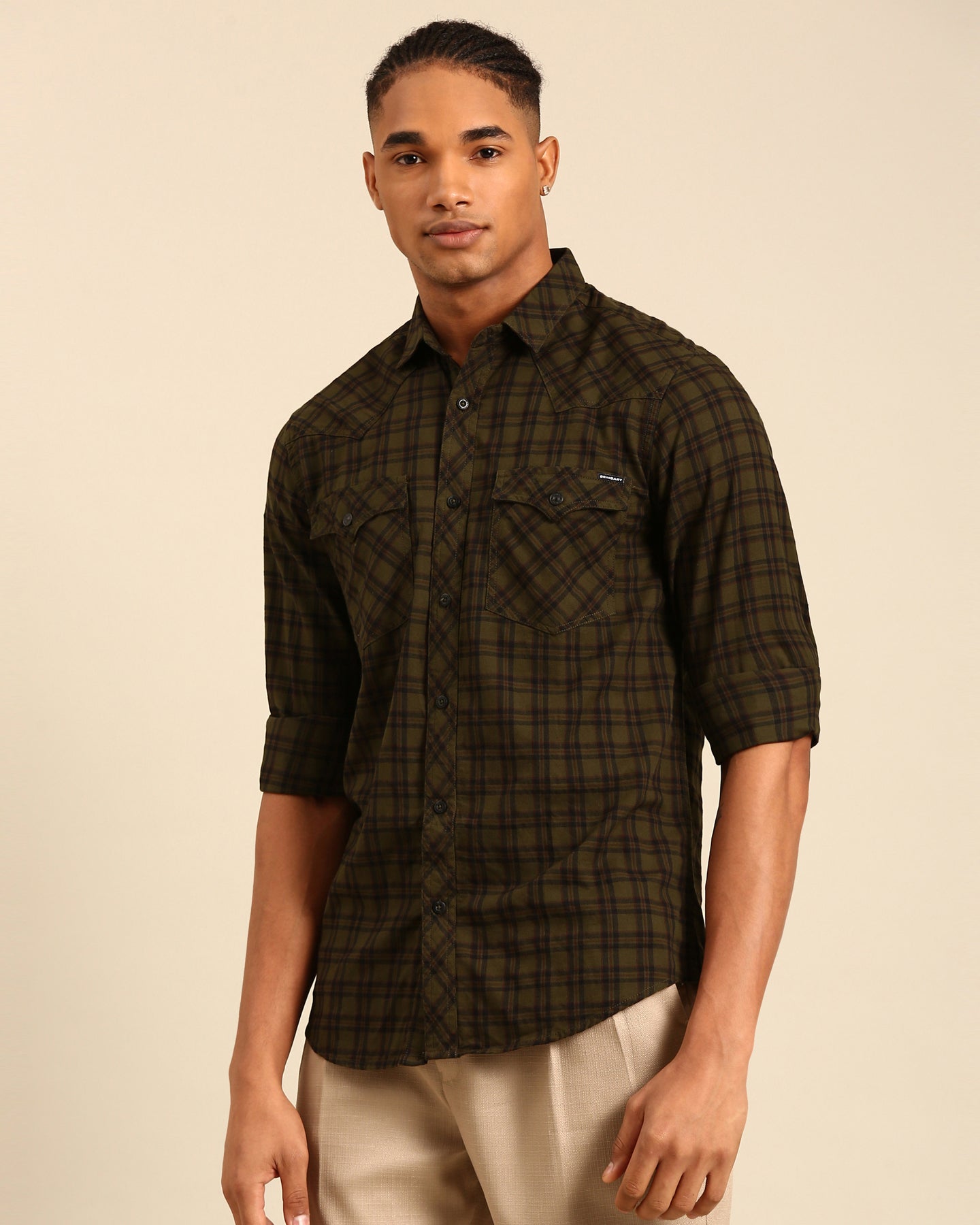 Over Yarn Dyed Tartan Plaid Olive GreenFull Sleeve Shirt