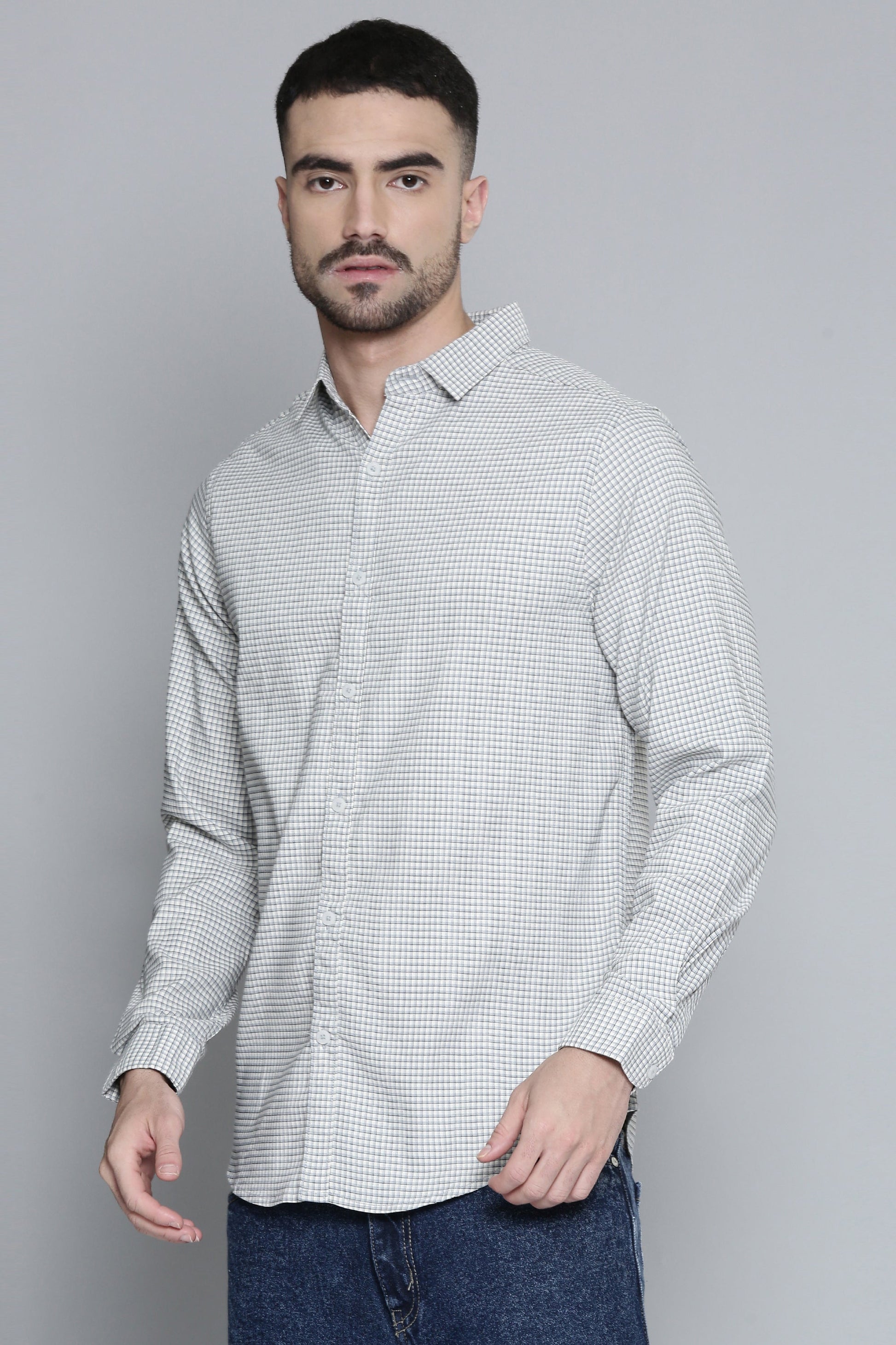 Classic White  Checked Full Sleeve Shirt For Men