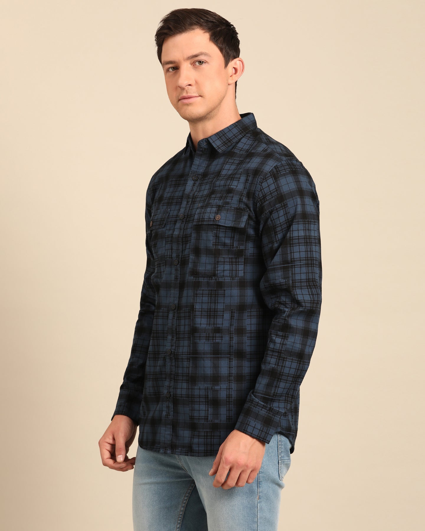 Corduroy Full Sleeve Blue and Black Tartan Plaid Checks