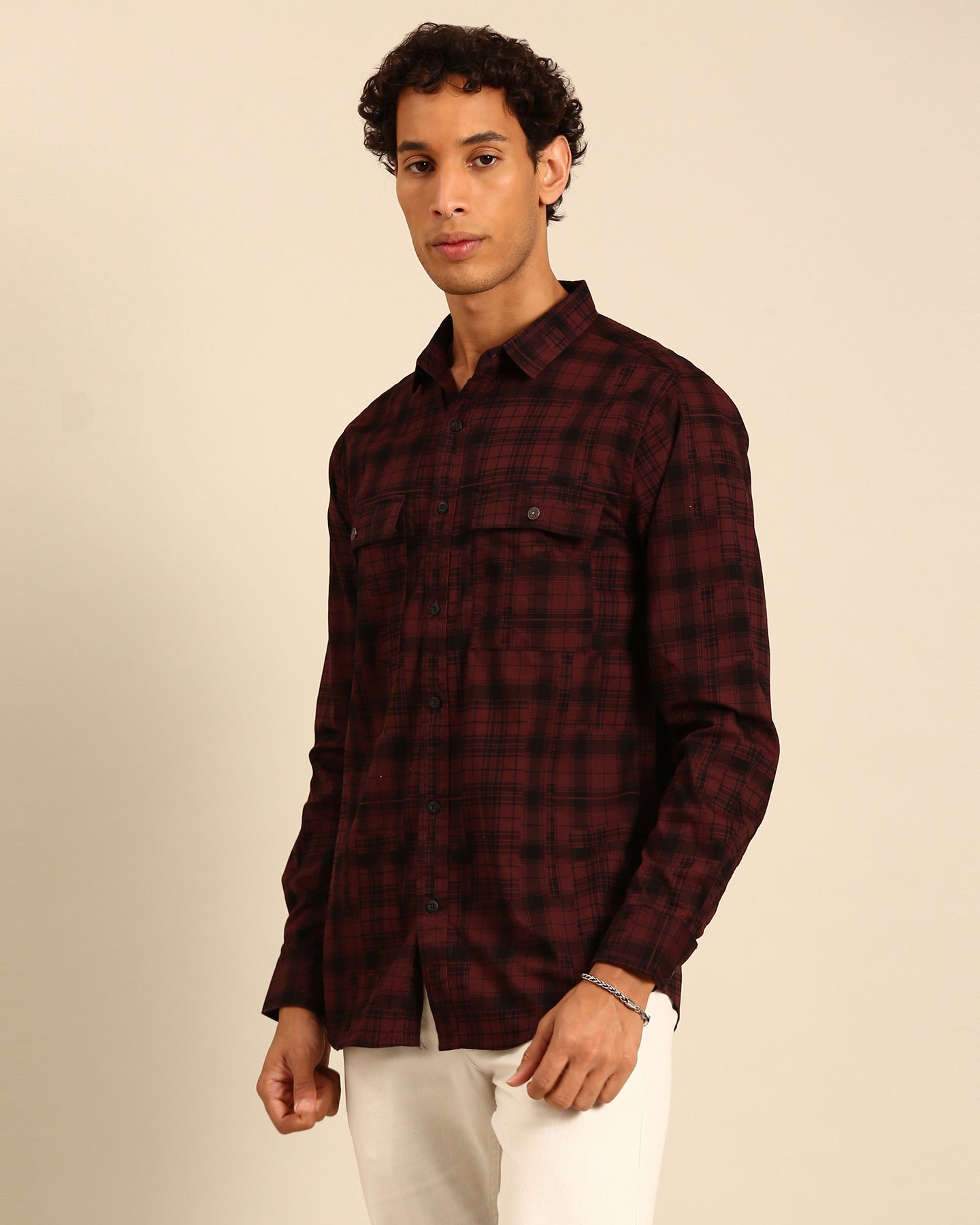 Corduroy Full Sleeve Maroon And Black Tartan Plaid Checks