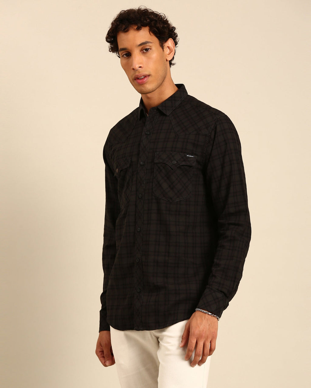 Over Yarn Dyed Tartan Plaid Navy Blue Full Sleeve Shirt