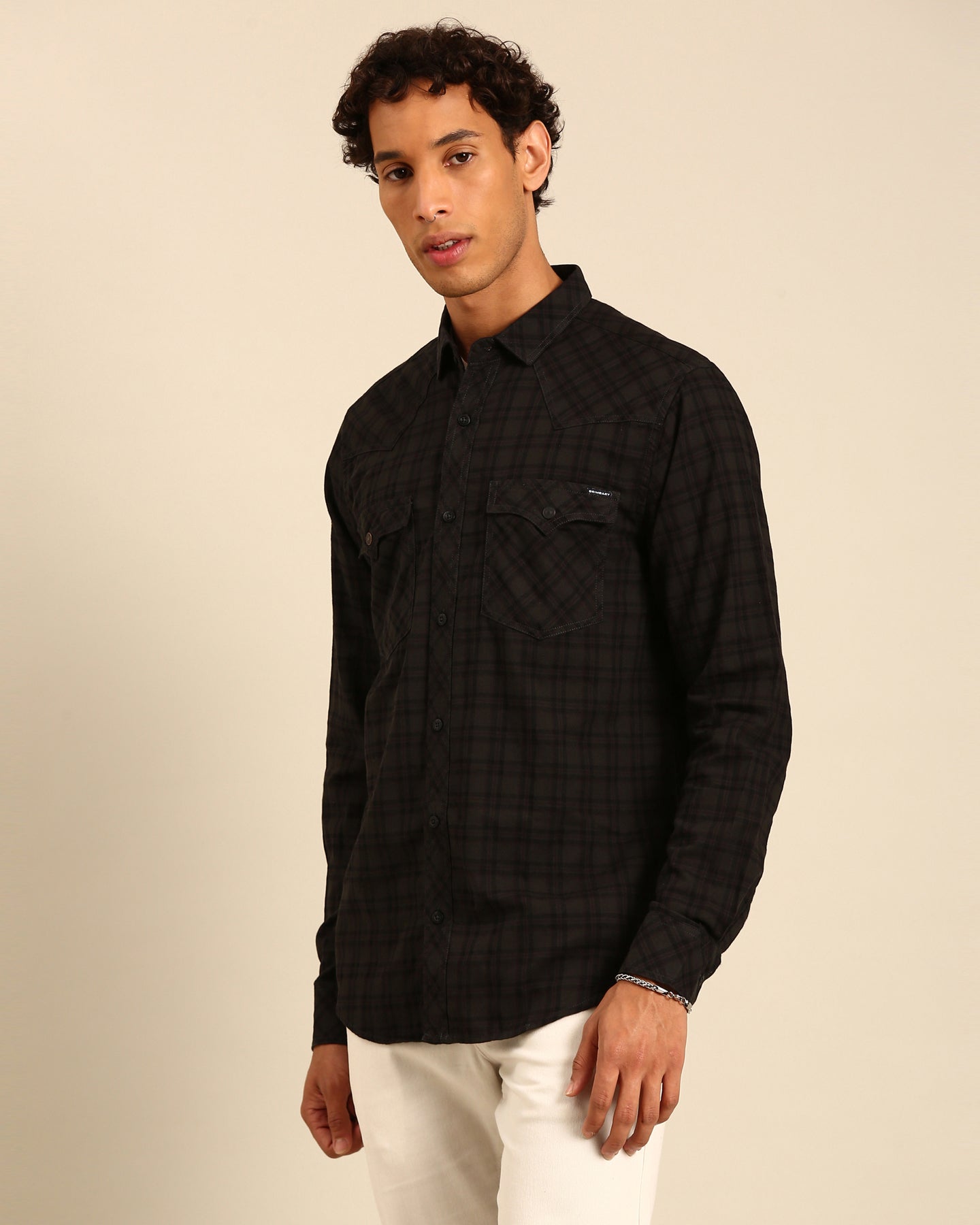 Over Yarn Dyed Tartan Plaid Navy Blue Full Sleeve Shirt