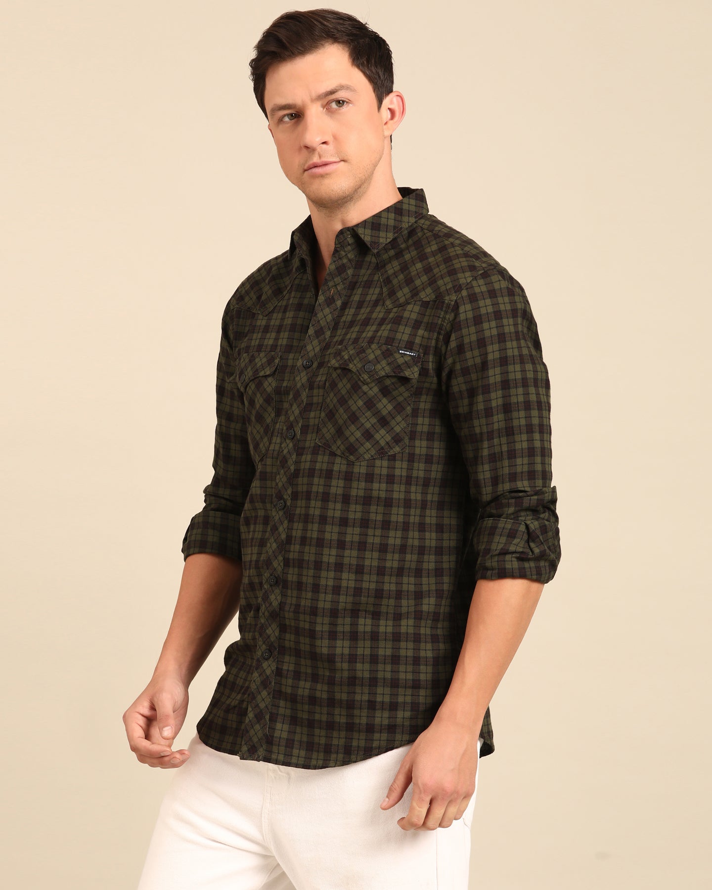 Over Yarn Dyed Tartan Plaid Olive-Maroon Full Sleeve Shirt