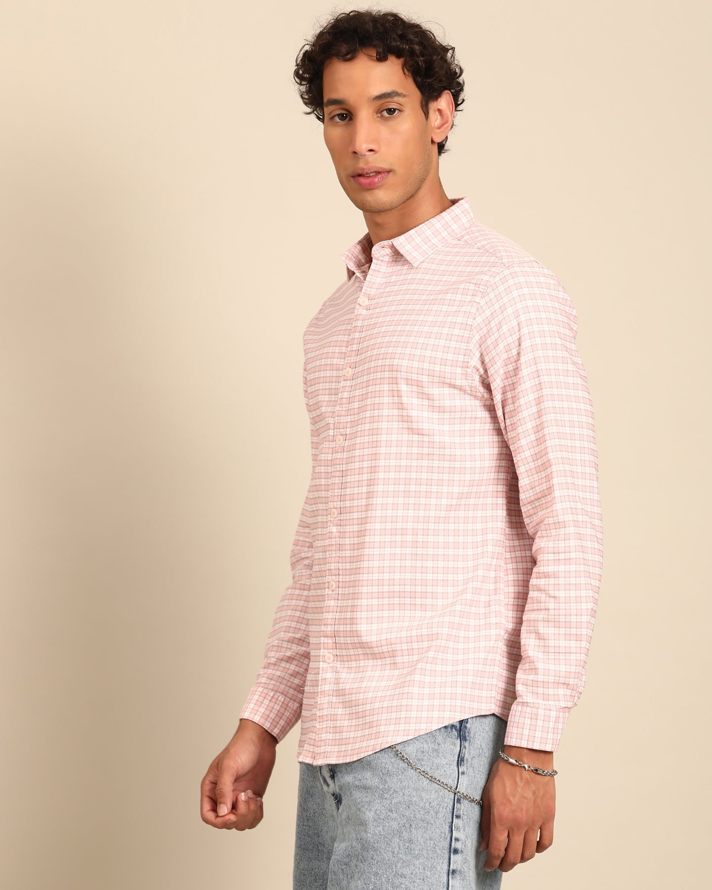 Pink and White Gingham Check Full Sleeve Shirt | Cotton-Lycra Blend