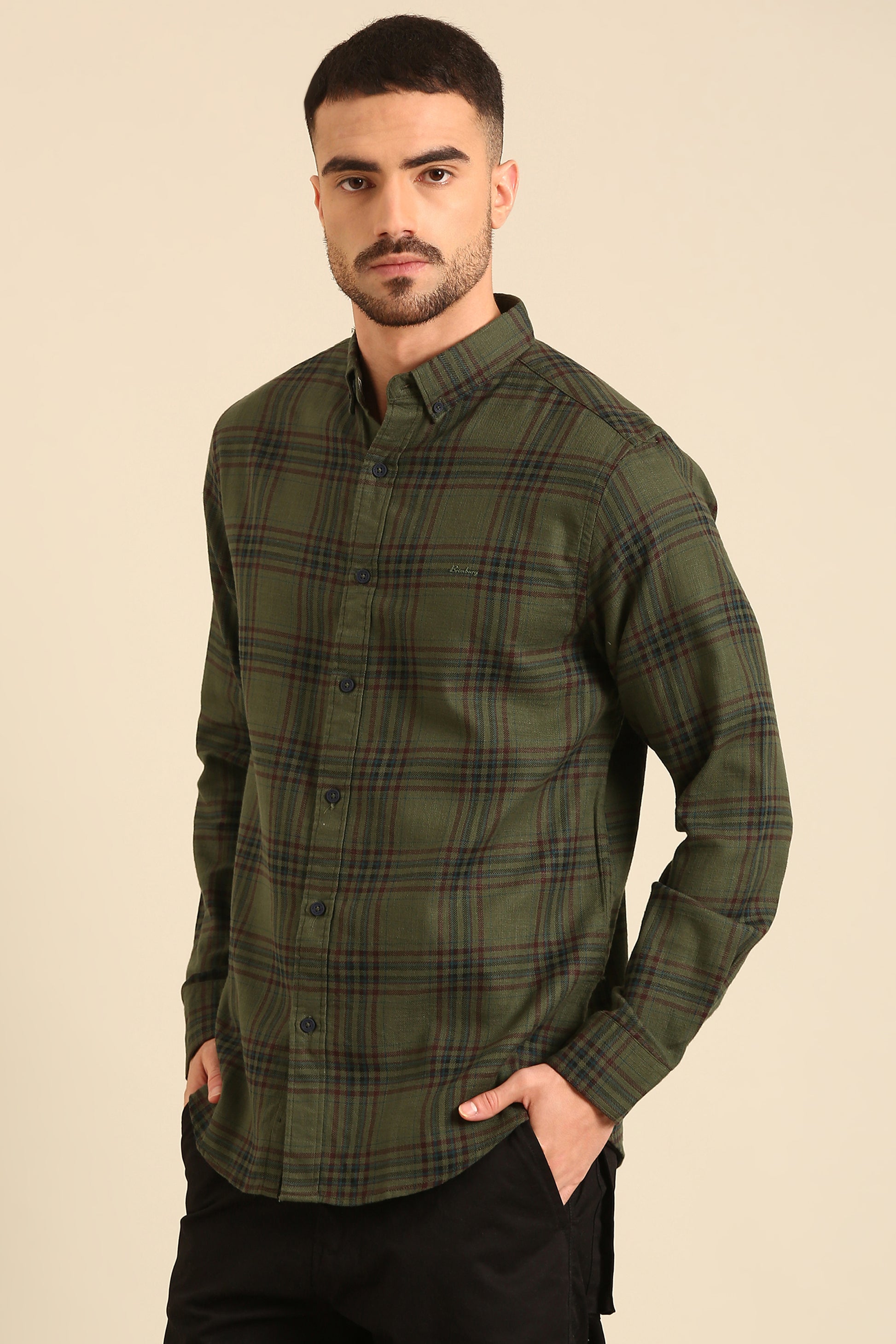 Classic Seaweed Green  Checked Full Sleeve Shirt For Men