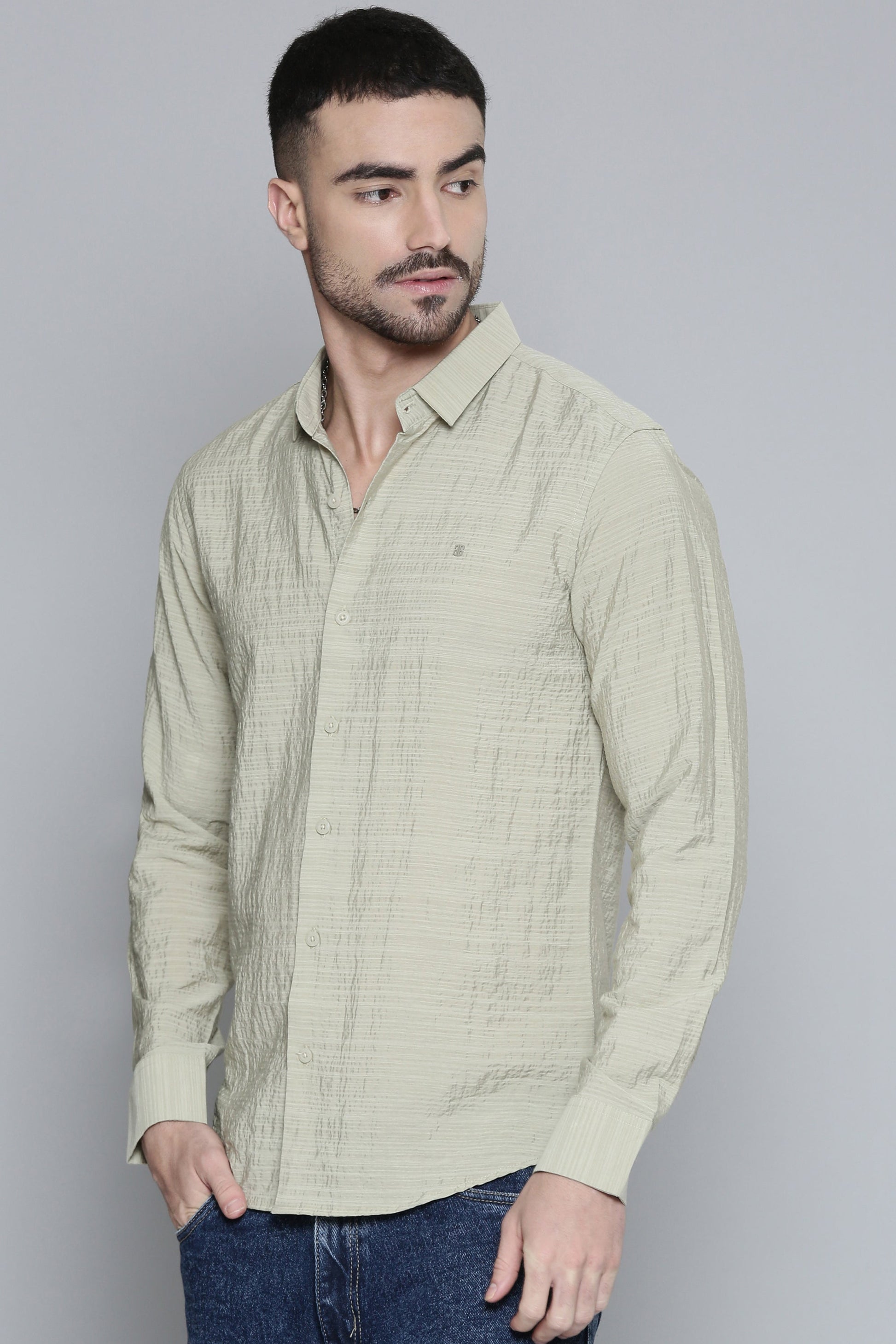 Men'S Olive Green Full Sleeve Shirt In Premium Imported Crush Fabric