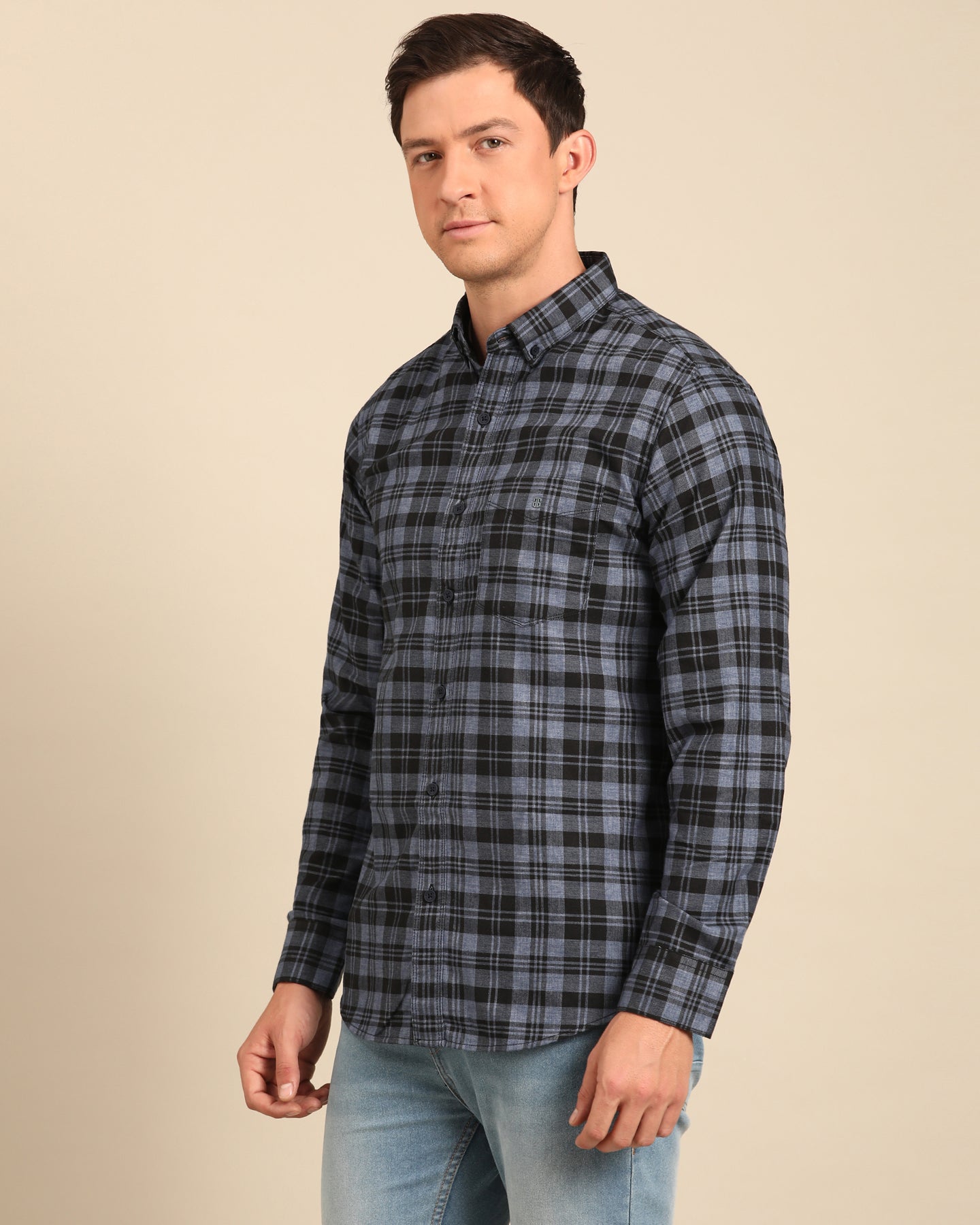 Milange Yarn Blue-Black Tartan Plaid checkered Full Sleeve Shirt