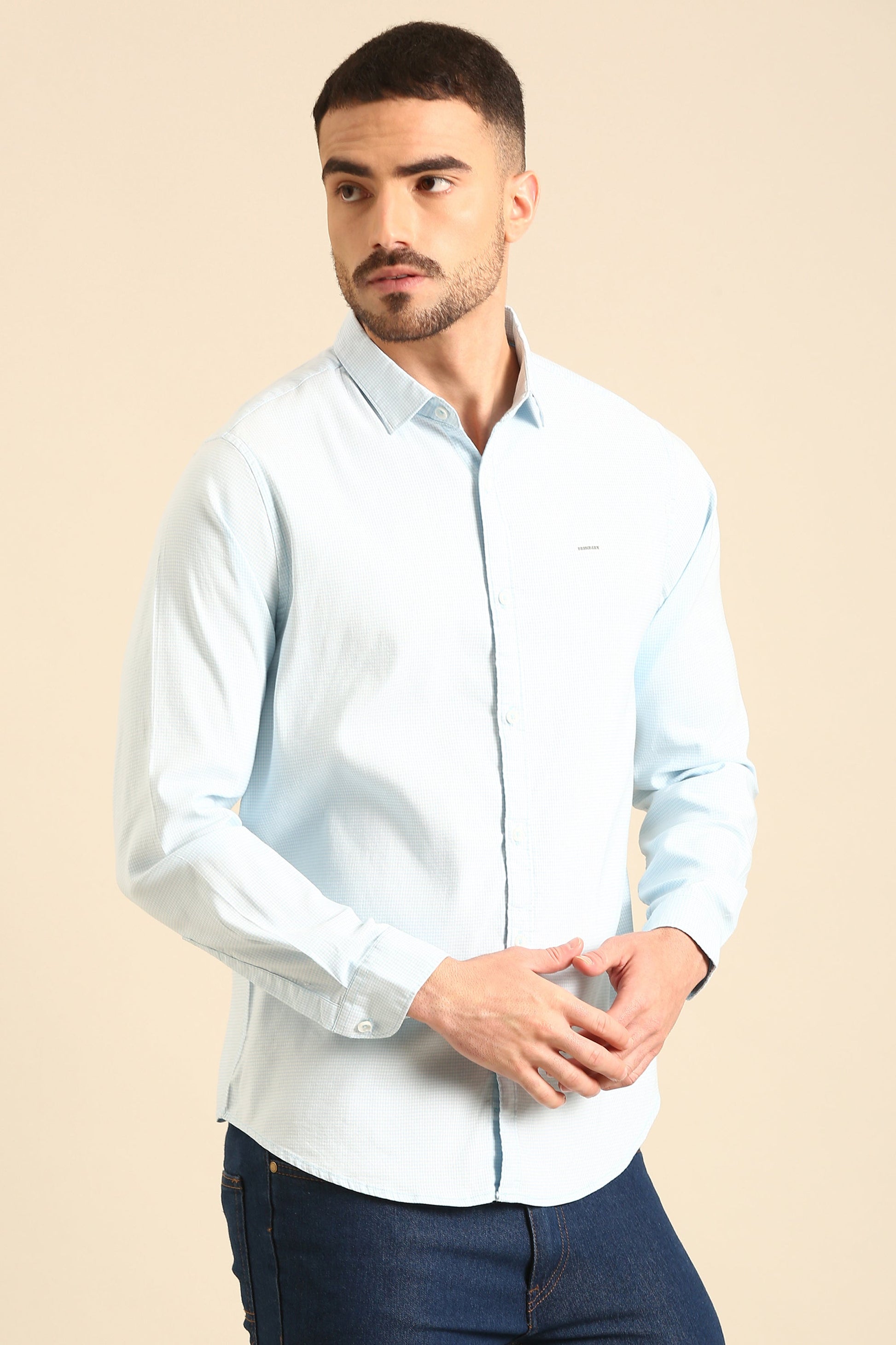 Classic Yellow  Checked Full Sleeve Shirt For Men