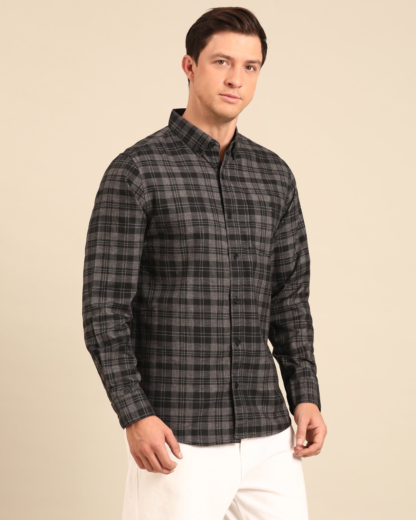 Milange Yarn Grey-Black Tartan Plaid checkered Full Sleeve Shirt