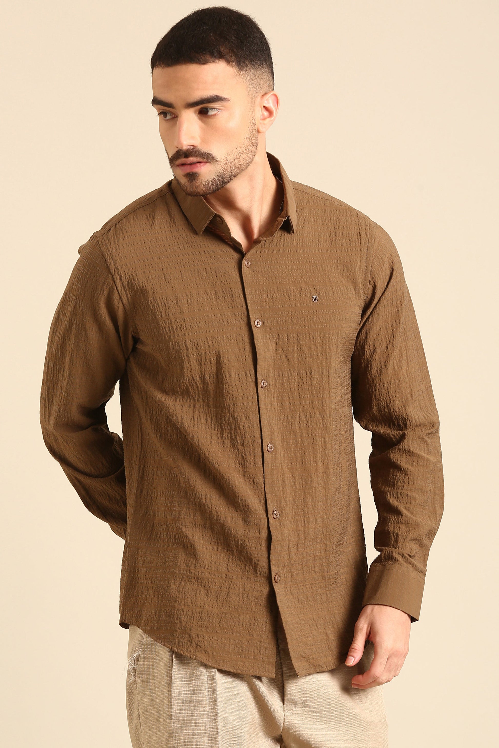 Men'S Brown Full Sleeve Shirt In Premium Imported Crush Fabric