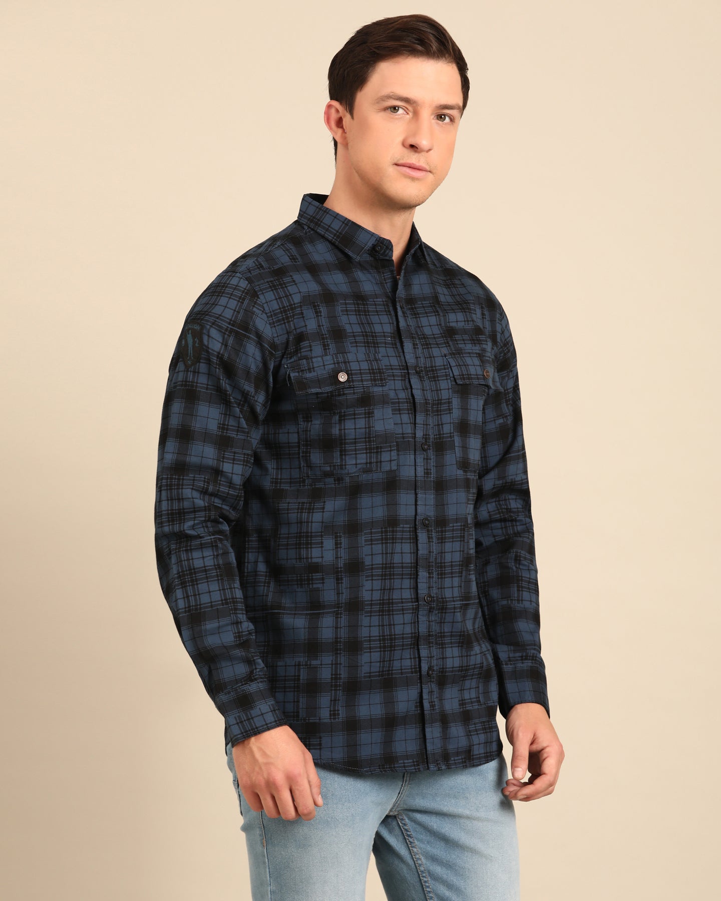 Corduroy Full Sleeve Blue and Black Tartan Plaid Checks