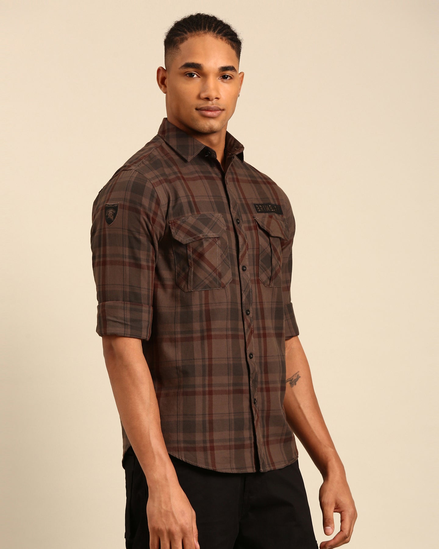 Oxford Yarn Brown-Maroon Tartan Plaid Checkered Full Sleeve Shirt