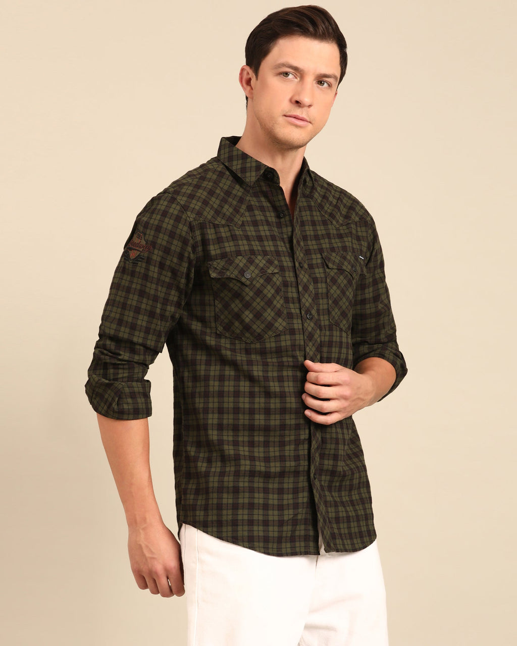 Over Yarn Dyed Tartan Plaid Olive-Maroon Full Sleeve Shirt