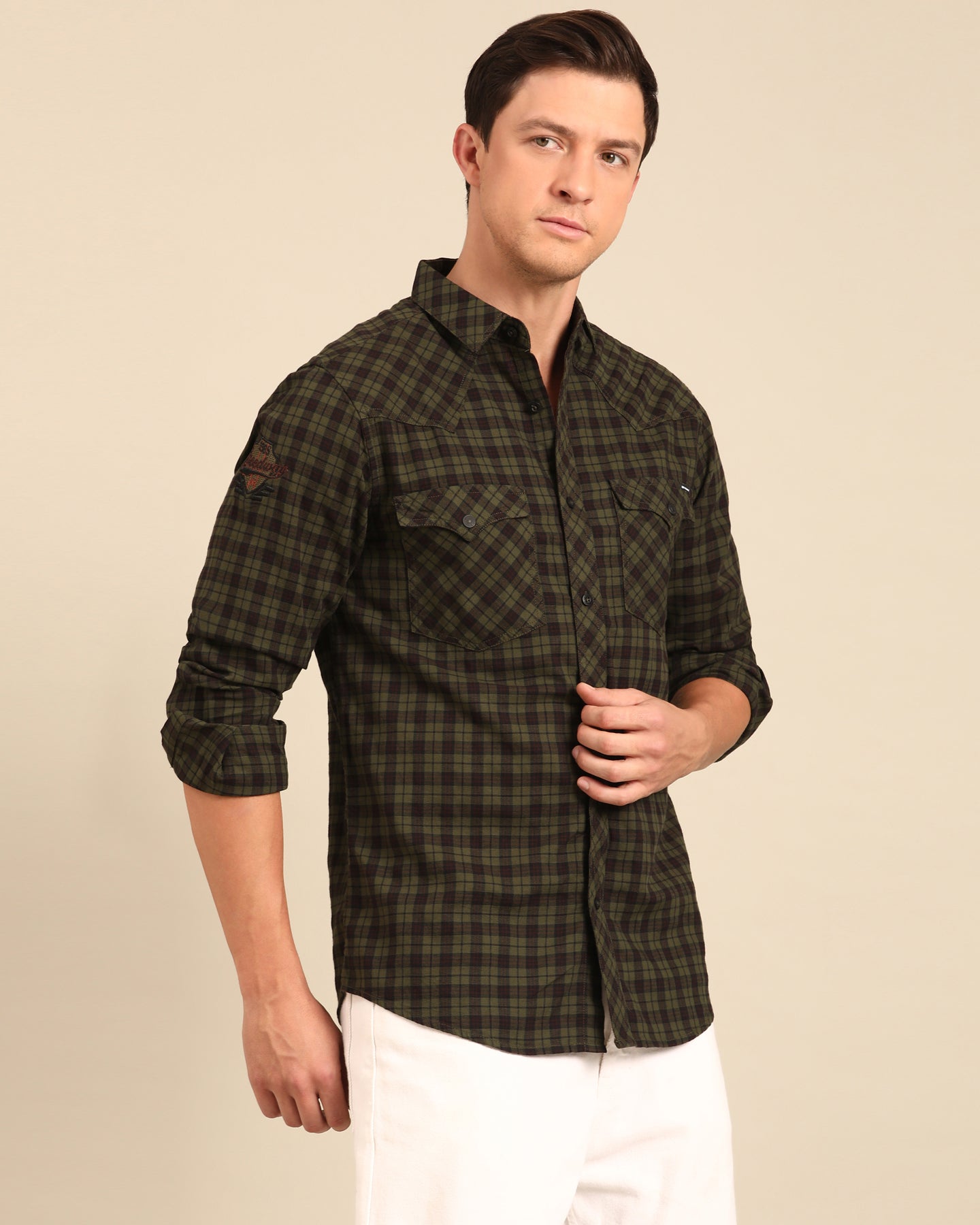 Over Yarn Dyed Tartan Plaid Olive-Maroon Full Sleeve Shirt