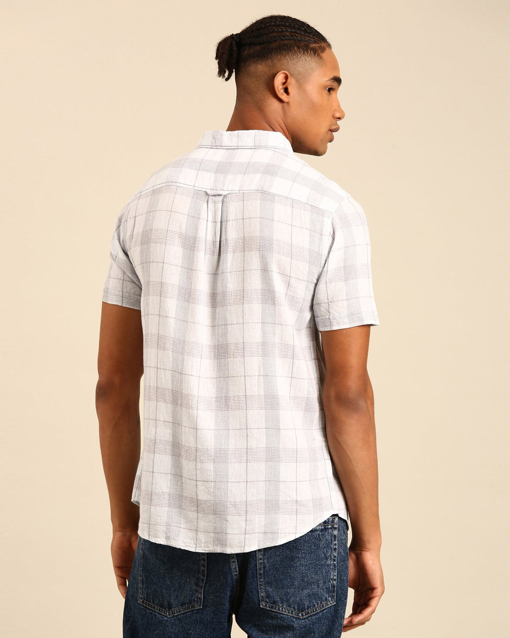 Classic Yarn Dyed White-Grey Window pane Checked Full Sleeve Shirt