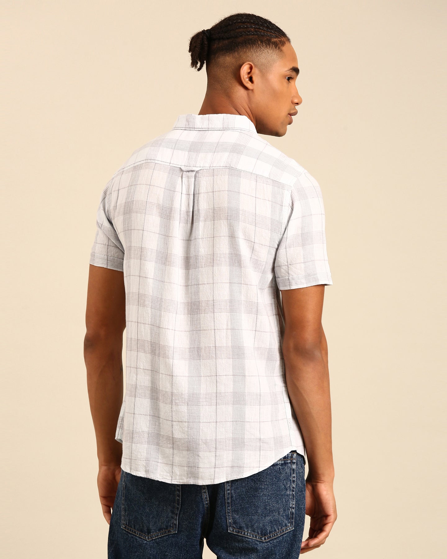 Classic Yarn Dyed White-Grey Window pane Checked Full Sleeve Shirt