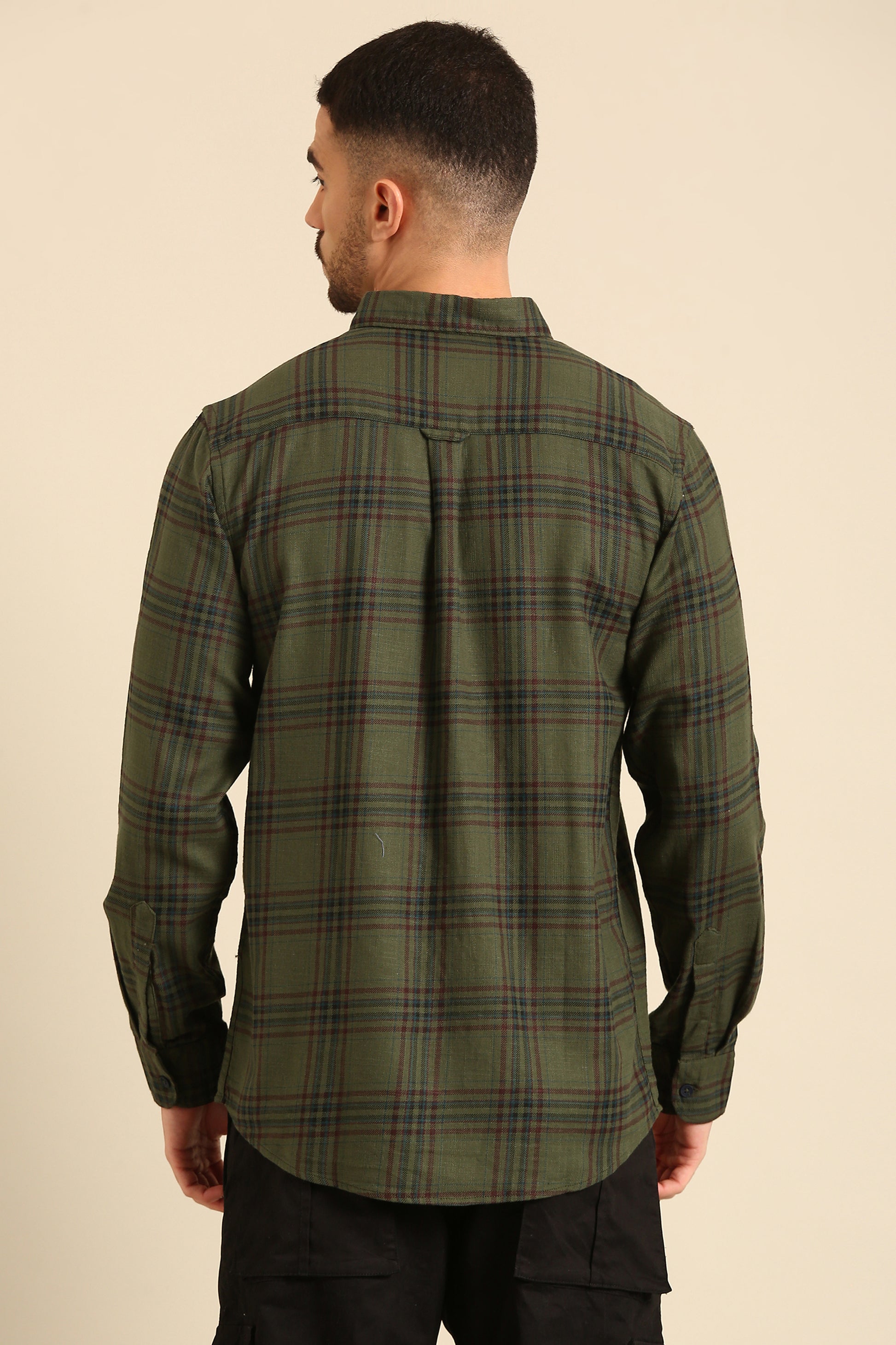 Classic Seaweed Green  Checked Full Sleeve Shirt For Men