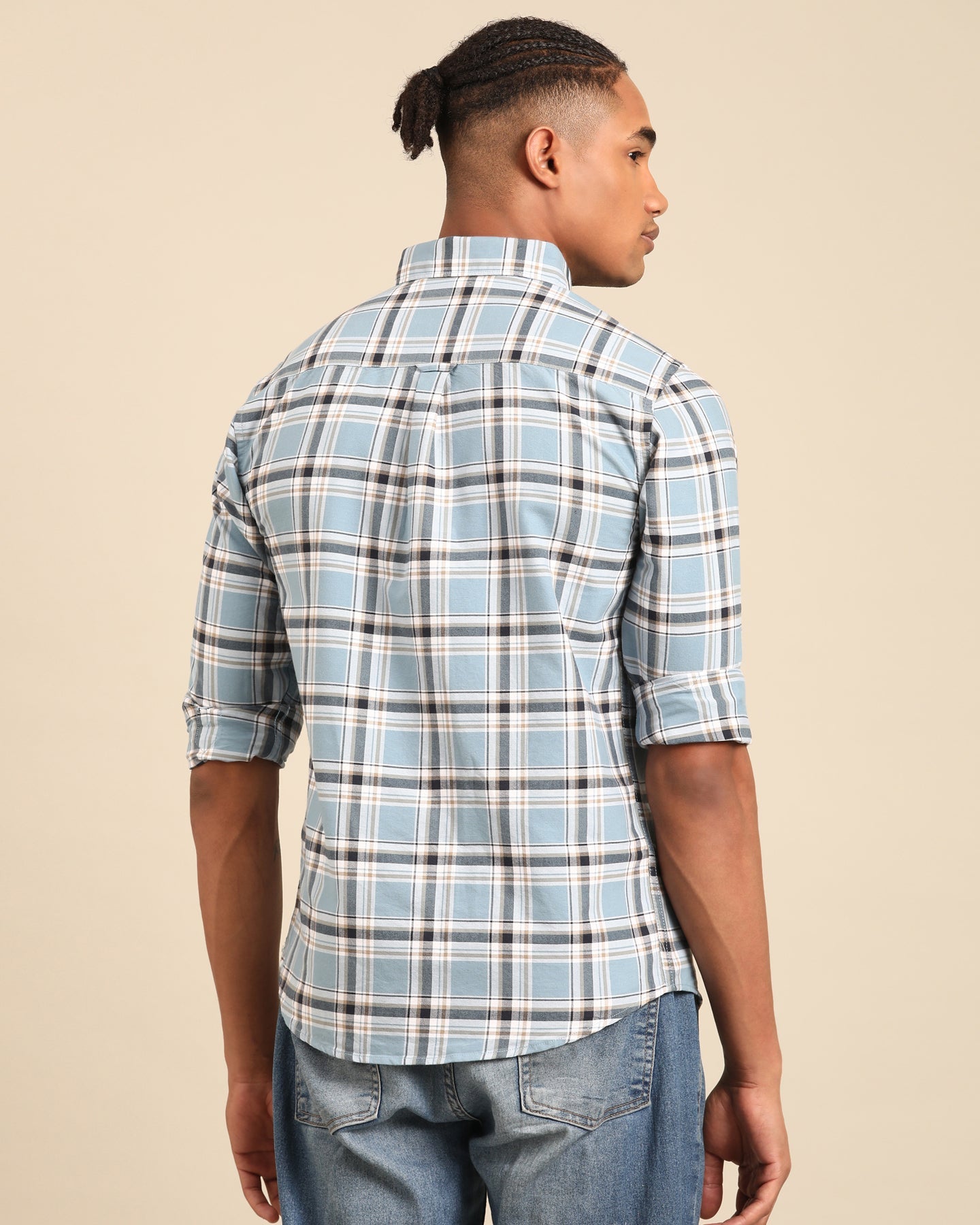 Oxford Yarn Grey Tartan Plaid Checkered Full Sleeve Shirt