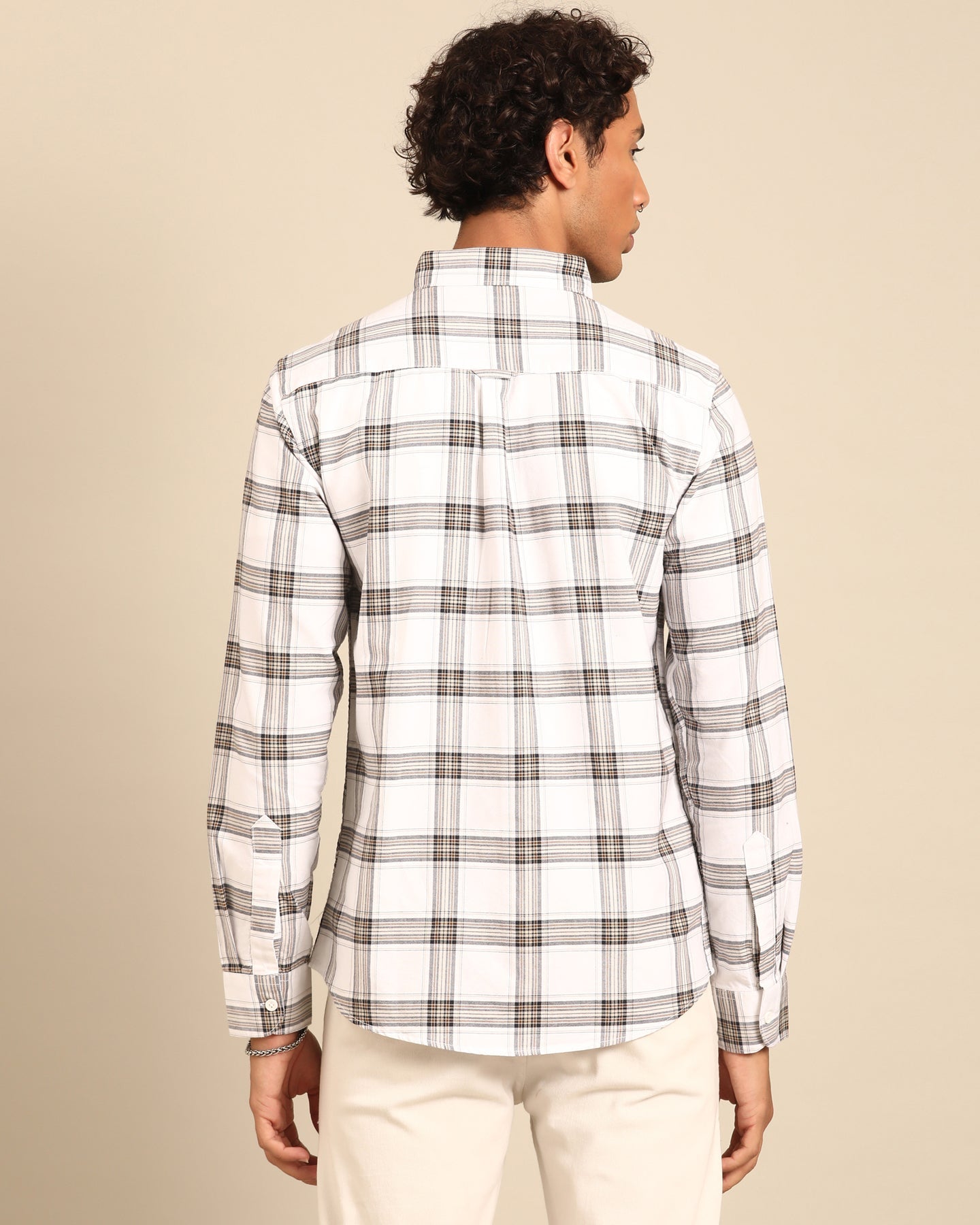 Oxford Yarn White-Black Window Pane Checkered Full Sleeve Shirt