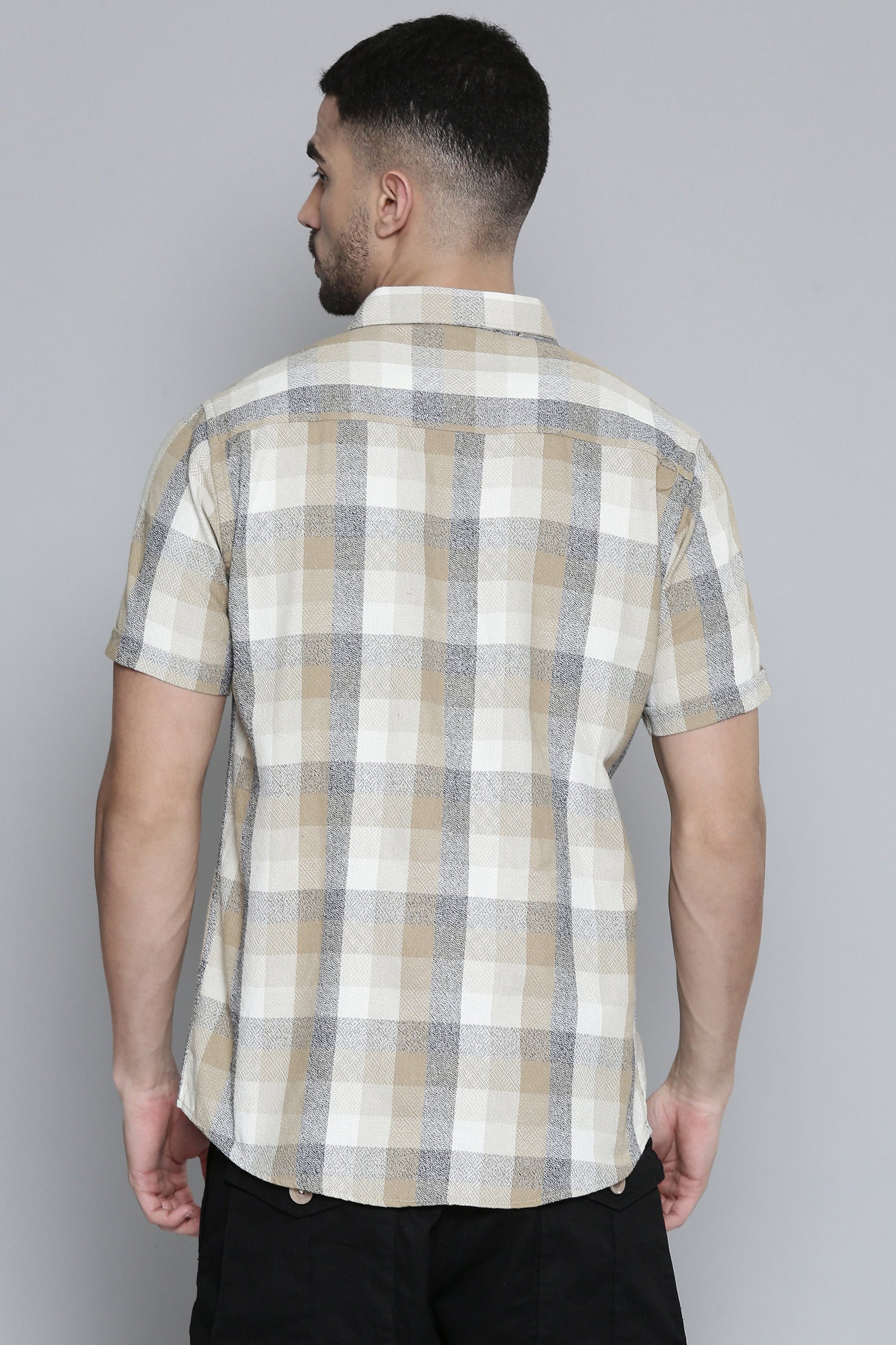 Classic Beige  Checked Full Sleeve Shirt For Men